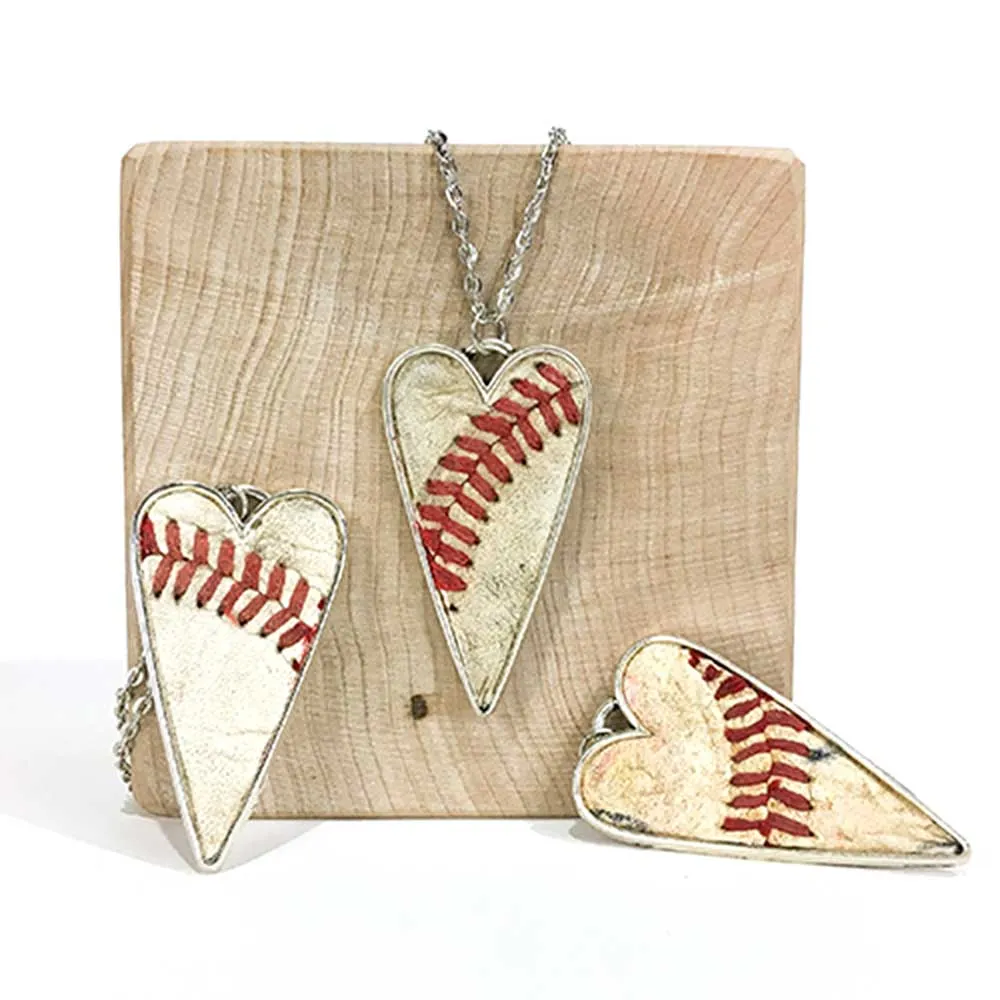 Up-Cycled Baseball Heart Pendant Necklace 20"