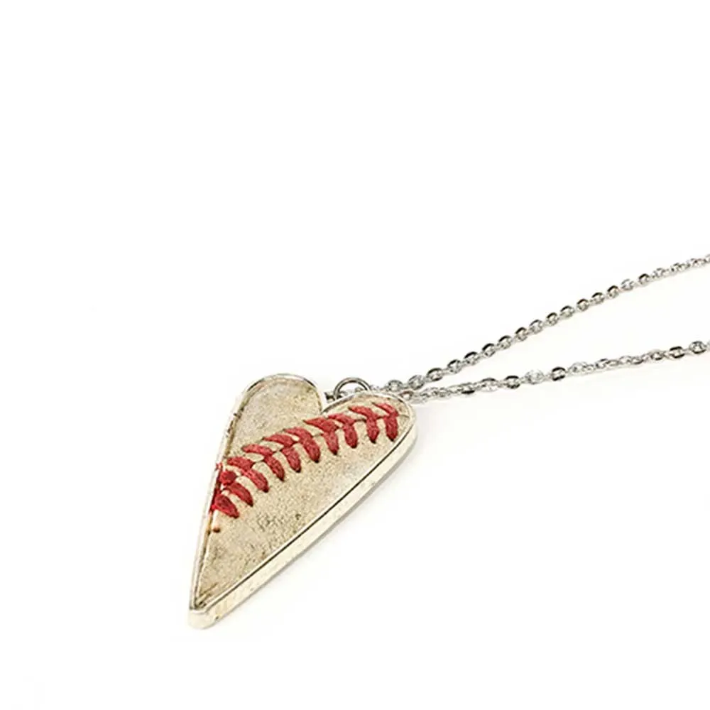Up-Cycled Baseball Heart Pendant Necklace 20"