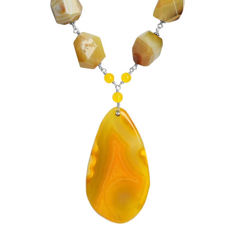 Vibrant Sunshine Yellow Agate Sterling Silver Statement Necklace