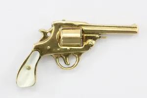 Vintage 14K Gold & Mother of Pearl Colt Revolver Gun Charm Pendant