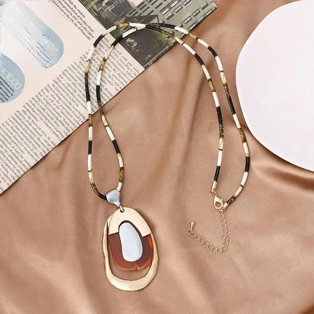 Vintage Alloy Collares Necklace with PU Rope Long Chain