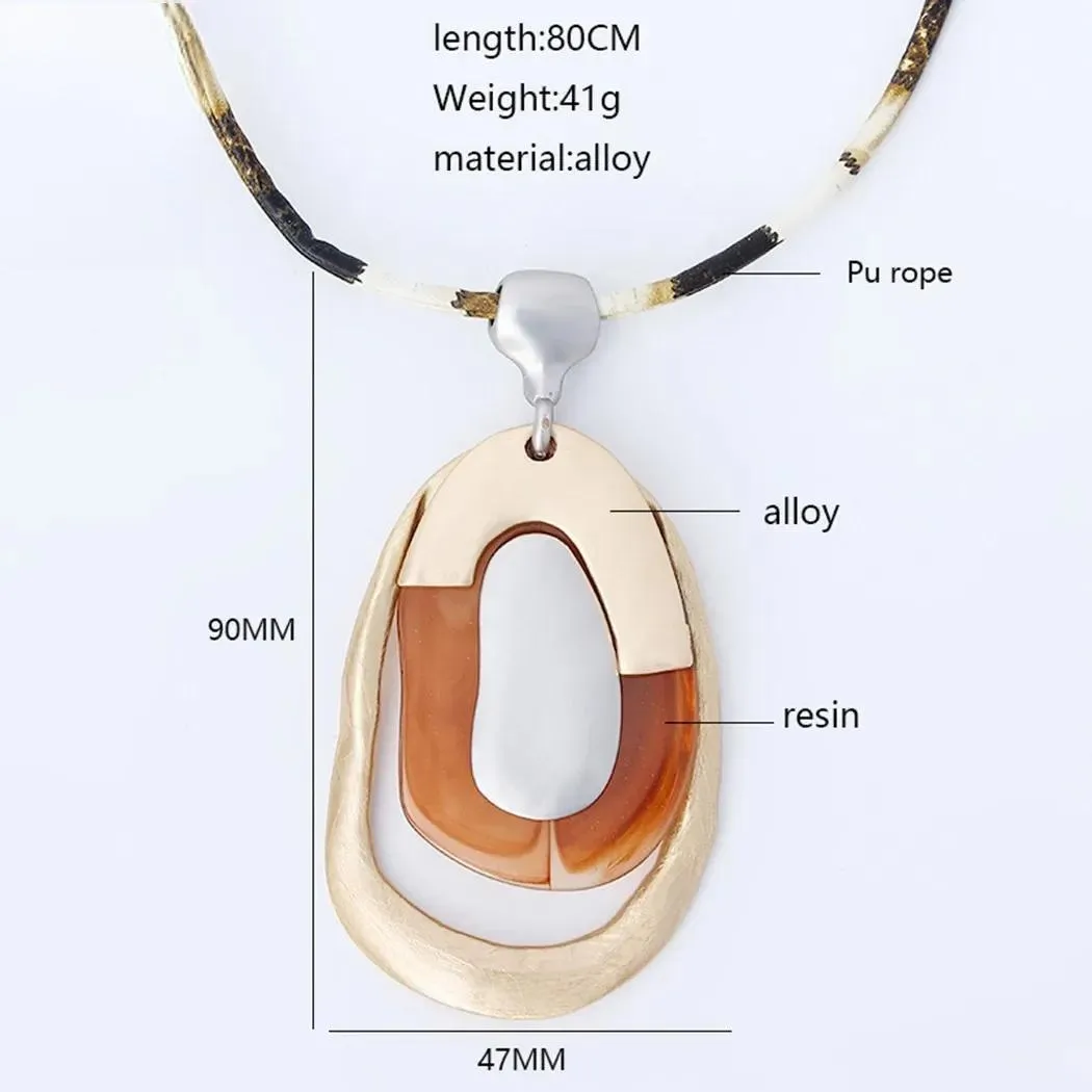 Vintage Alloy Collares Necklace with PU Rope Long Chain