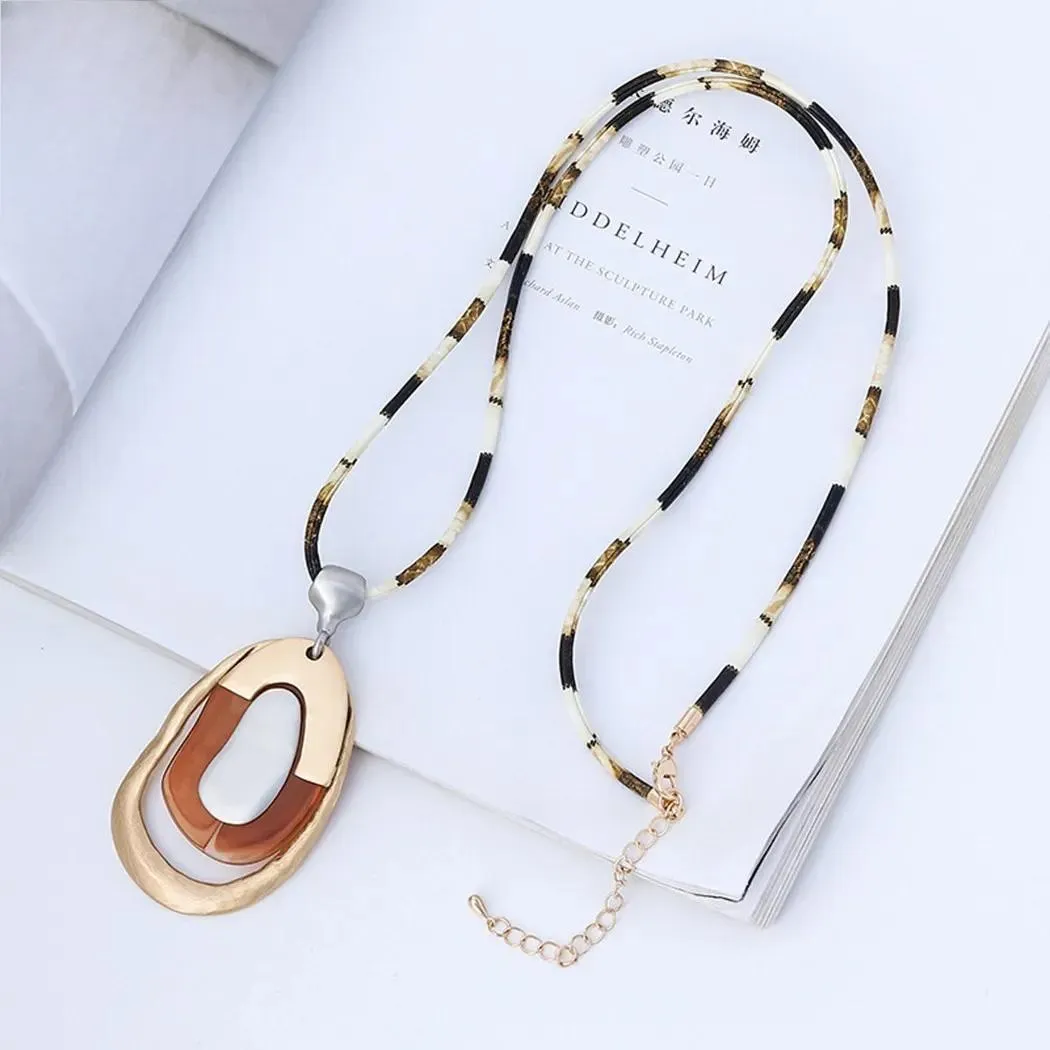 Vintage Alloy Collares Necklace with PU Rope Long Chain