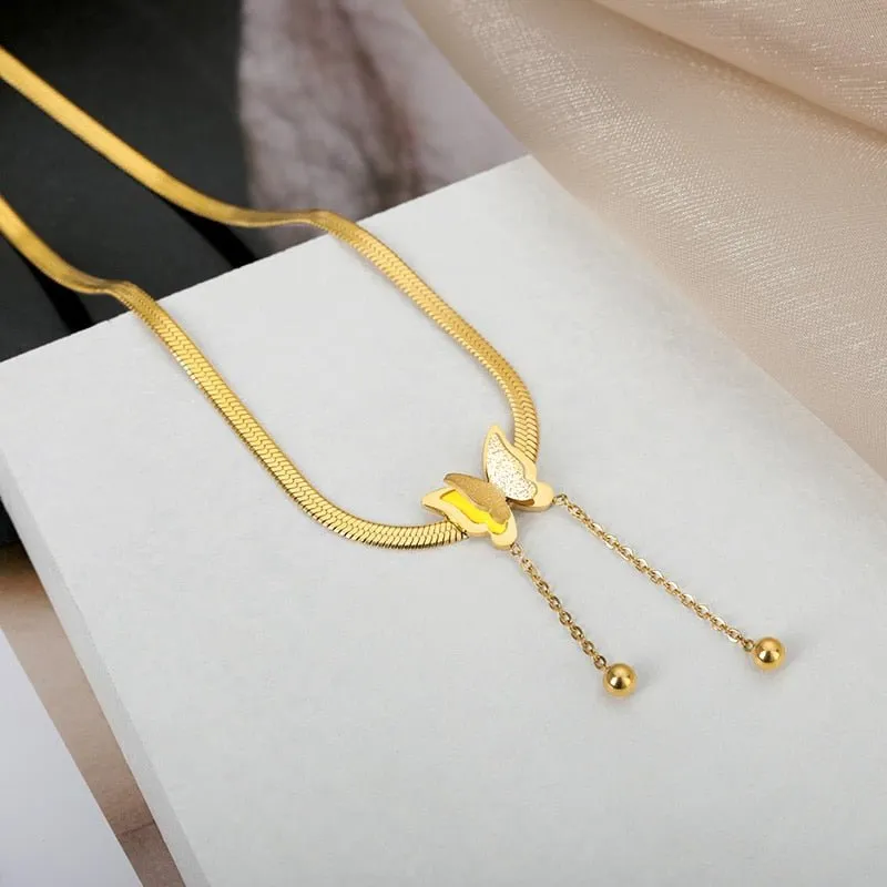 Vintage Butterfly Chain Necklace Gold Women Aesthetic jewelry