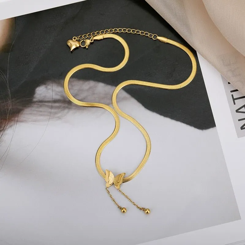 Vintage Butterfly Chain Necklace Gold Women Aesthetic jewelry