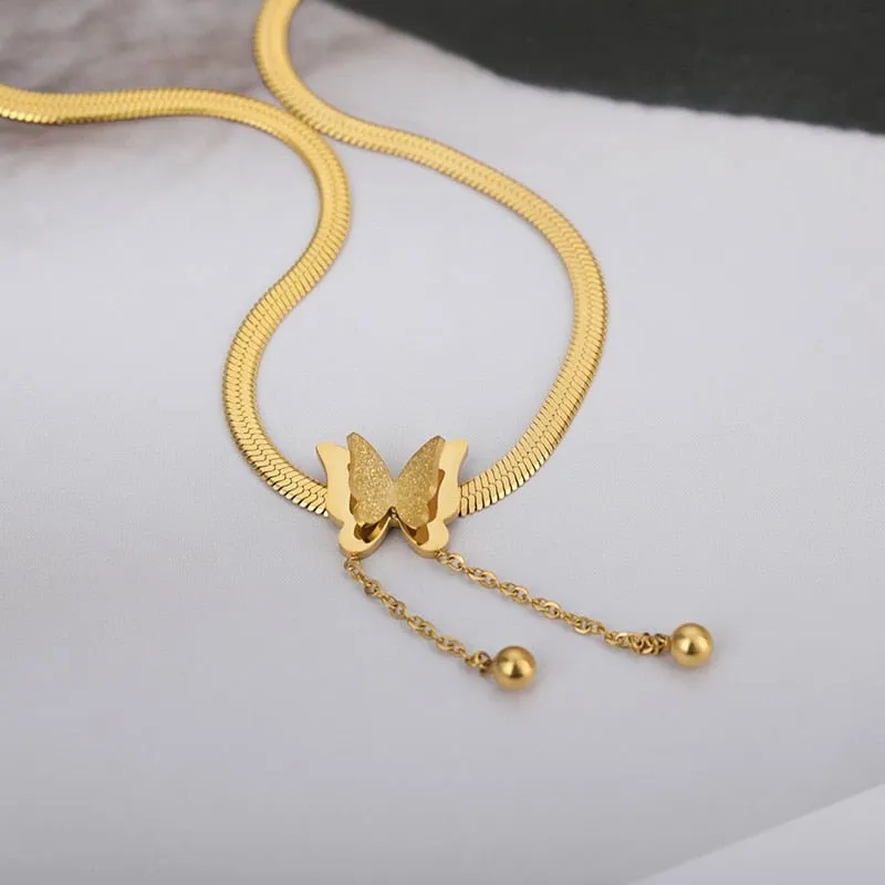 Vintage Butterfly Chain Necklace Gold Women Aesthetic jewelry