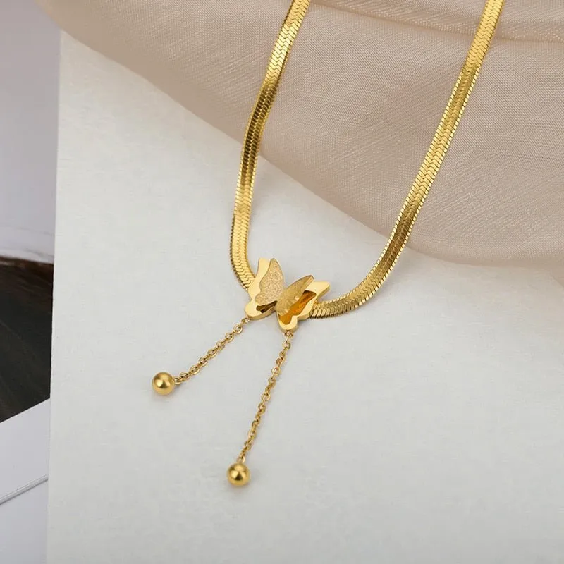 Vintage Butterfly Chain Necklace Gold Women Aesthetic jewelry