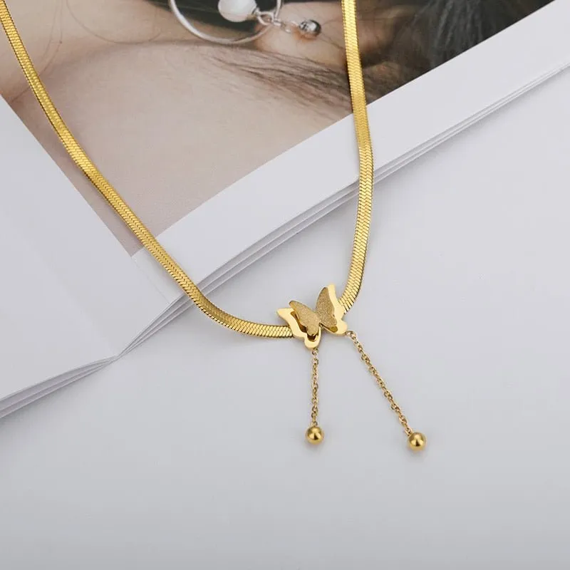 Vintage Butterfly Chain Necklace Gold Women Aesthetic jewelry