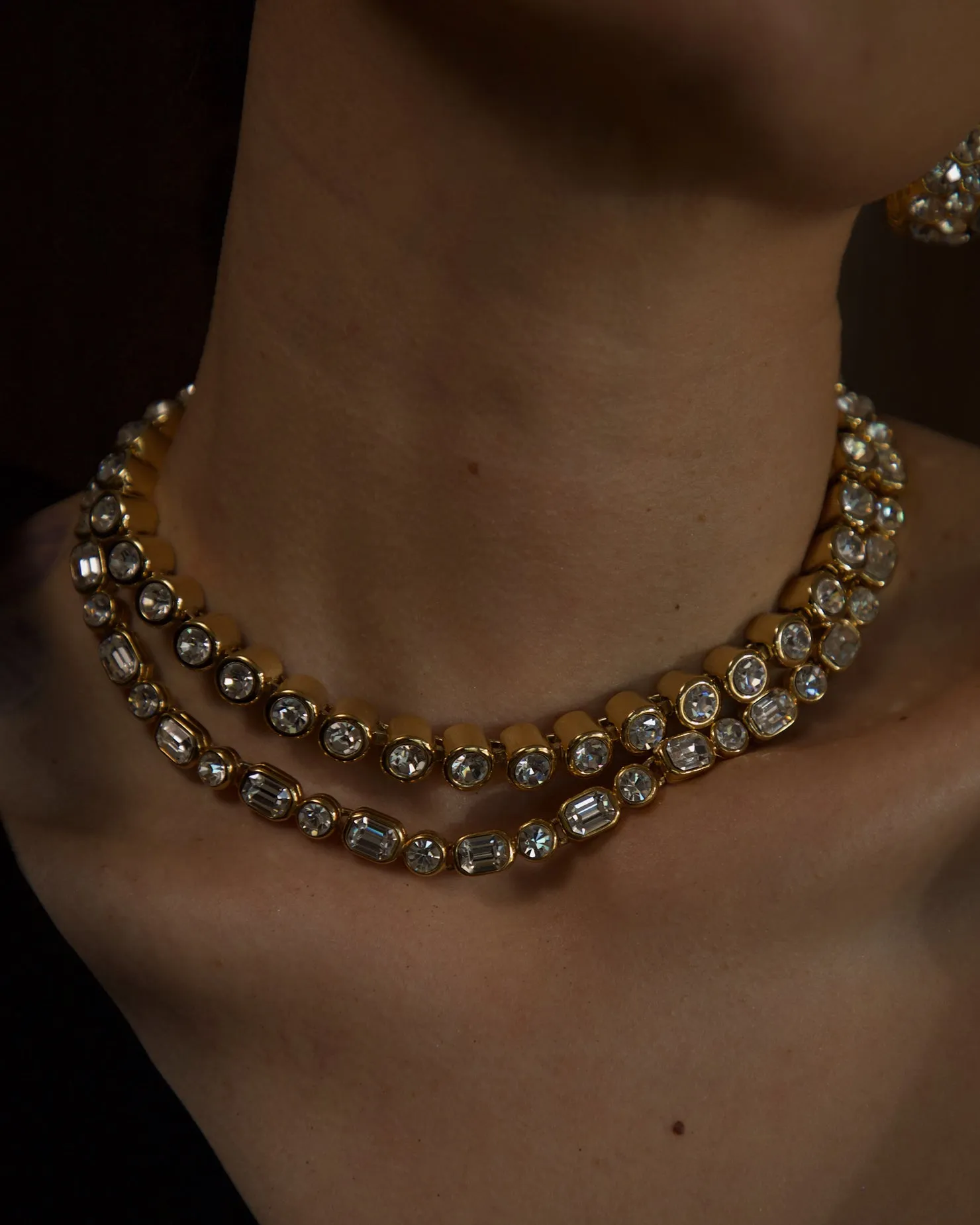 Vintage Chunky Bezeled Tennis Necklace