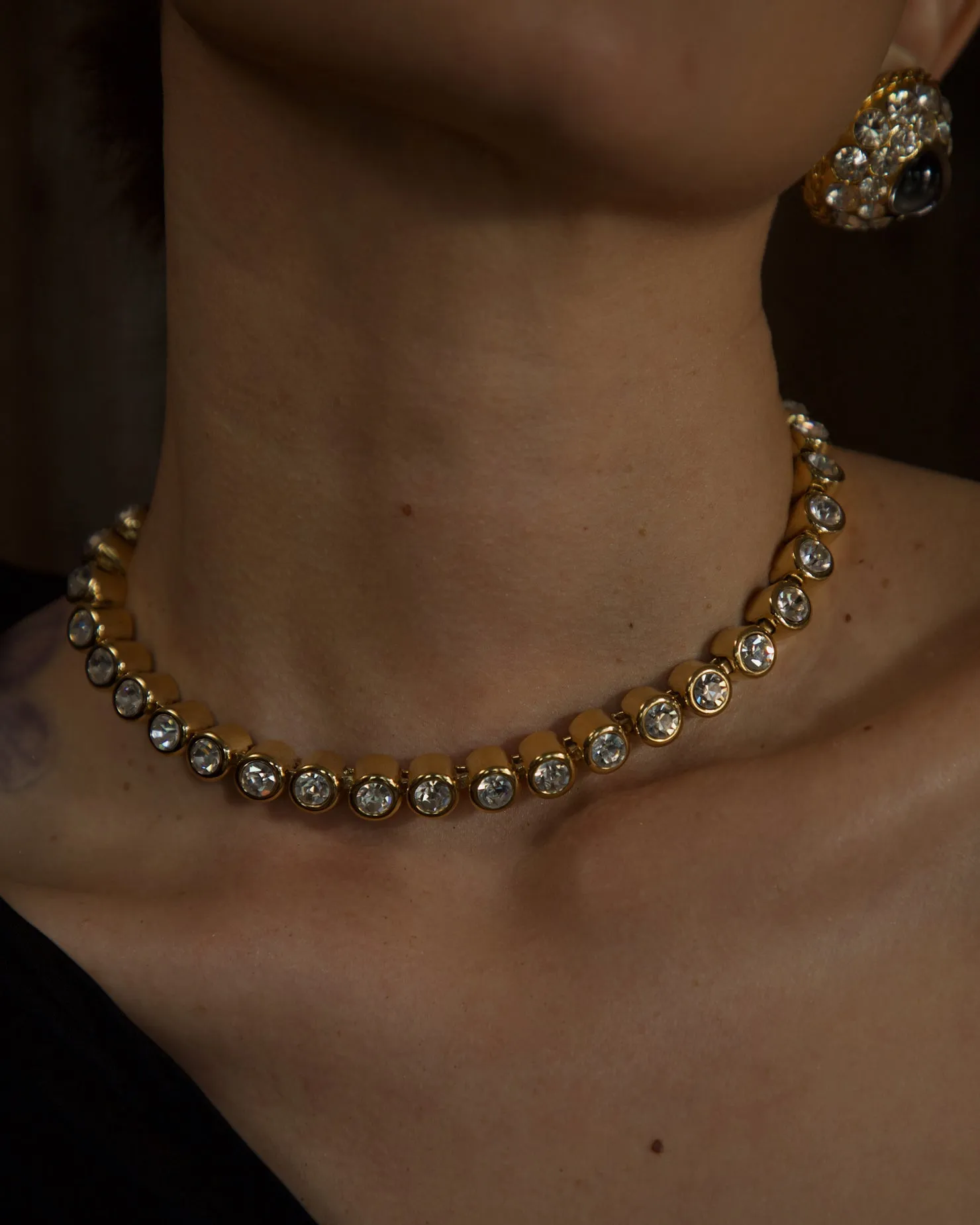 Vintage Chunky Bezeled Tennis Necklace