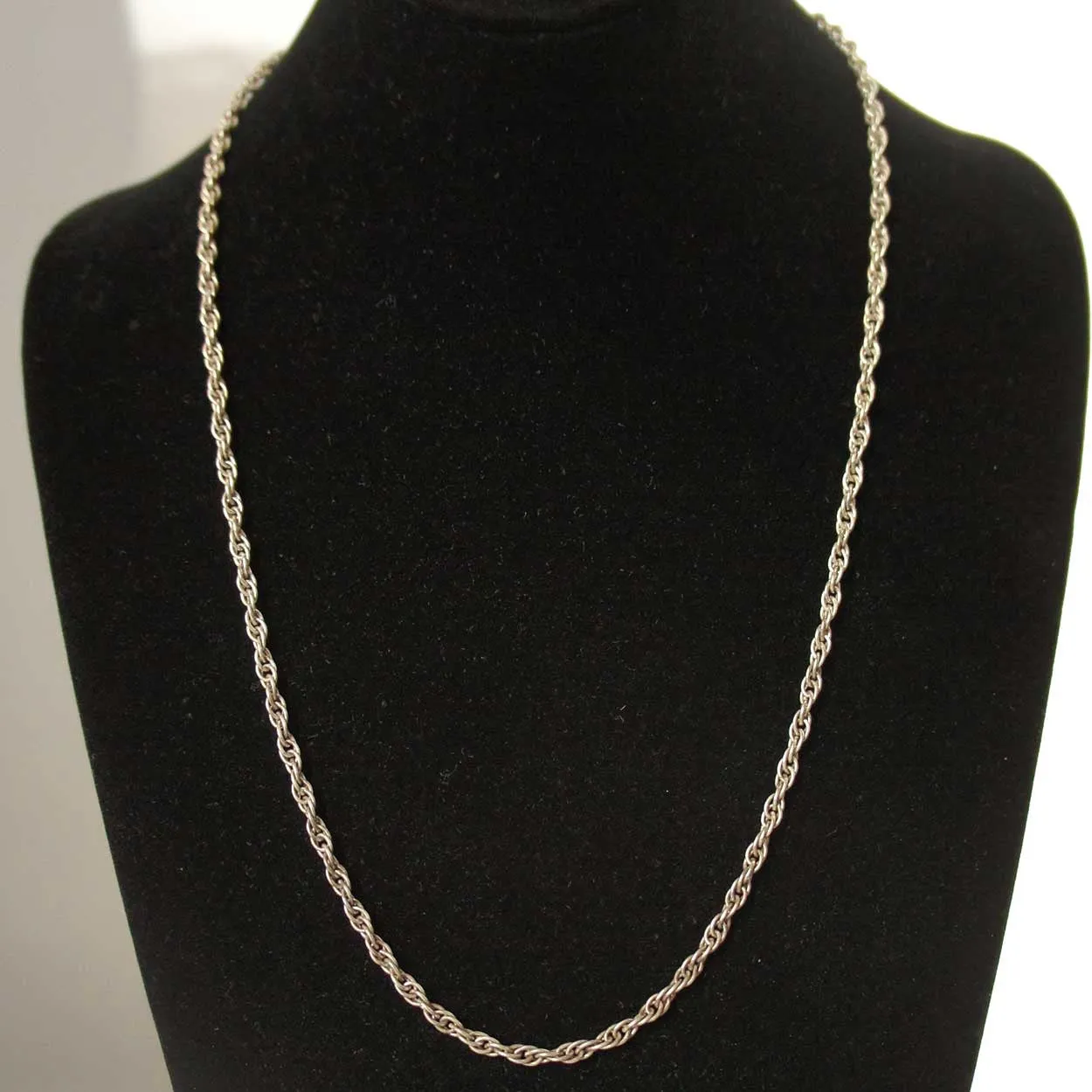 Vintage Long Sterling Silver Rope Twist Chain Necklace