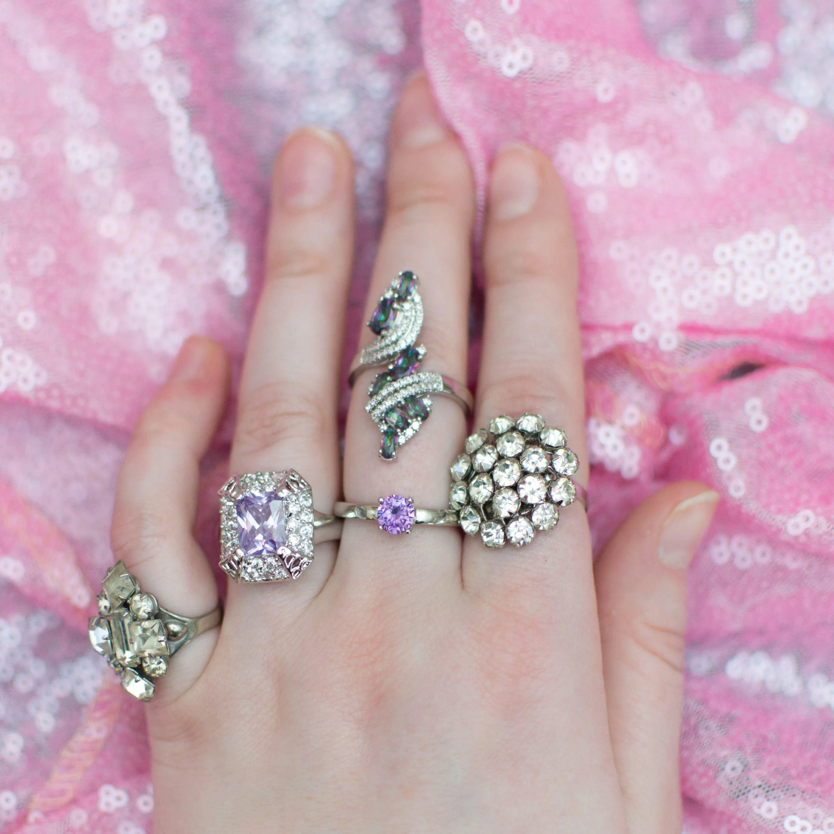 Vintage Mystic Topaz Statement Ring, Silver Tone