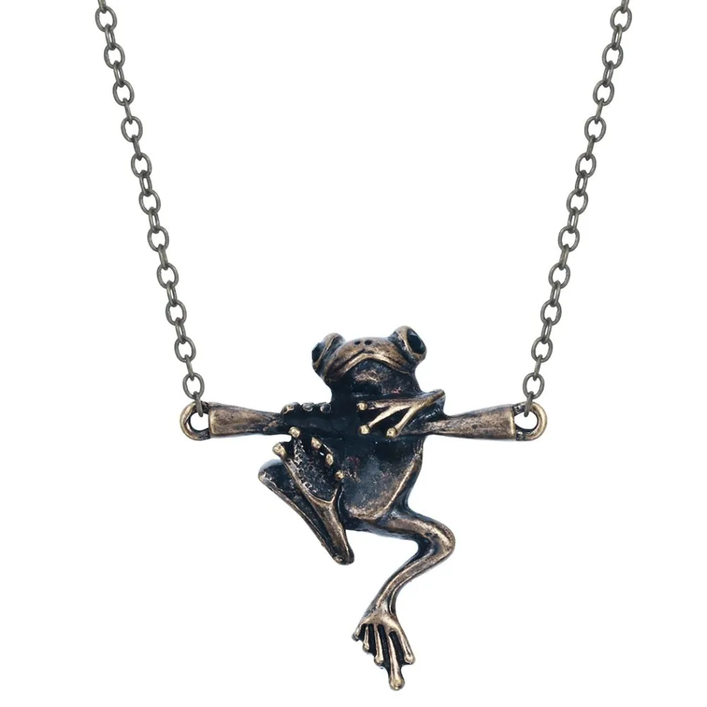 Vintage Silver Baby Frog Necklace Unique Pendants Women Girls Jewelry