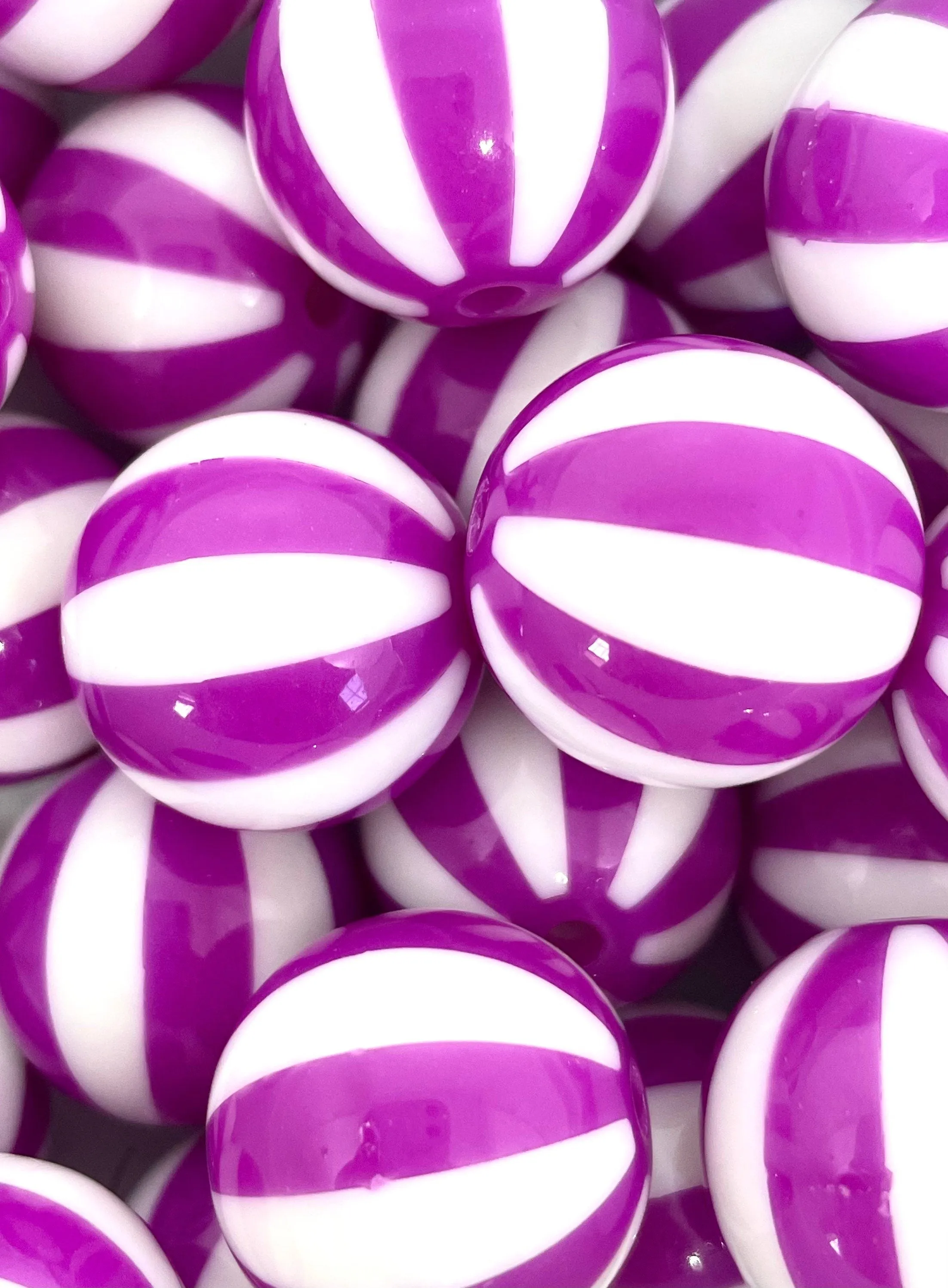 Violet Purple Striped Beads for Jewelry Making, Chunky Beads, Large Beads, 20mm, Dolly Kei, Sweet Lolita, Chunky Jewelry, Bubblegum Beads