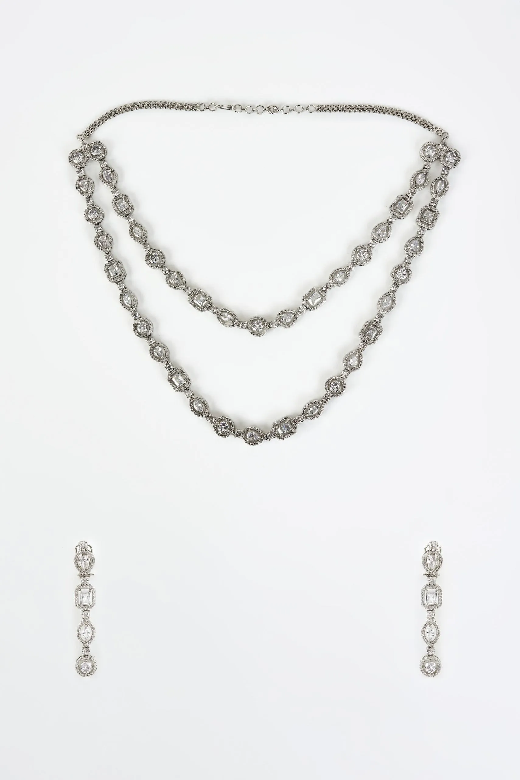 vivinia BY VIDHI MEHRA Zia Silver Plated Zircon Womens Long Necklace Set with Pair of Earrings (Freesize)