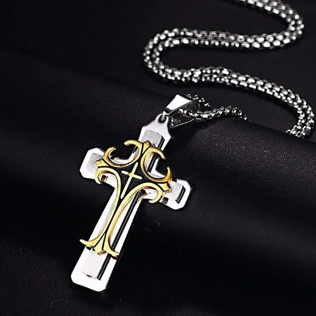 Vnox Men's Stainless Steel Cross Pendant Necklace 24" Chain Religion Jewelry