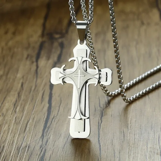 Vnox Men's Stainless Steel Cross Pendant Necklace 24" Chain Religion Jewelry
