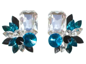 Wendy Gell Blue Black and Diamante Rhinestone Statement Earrings