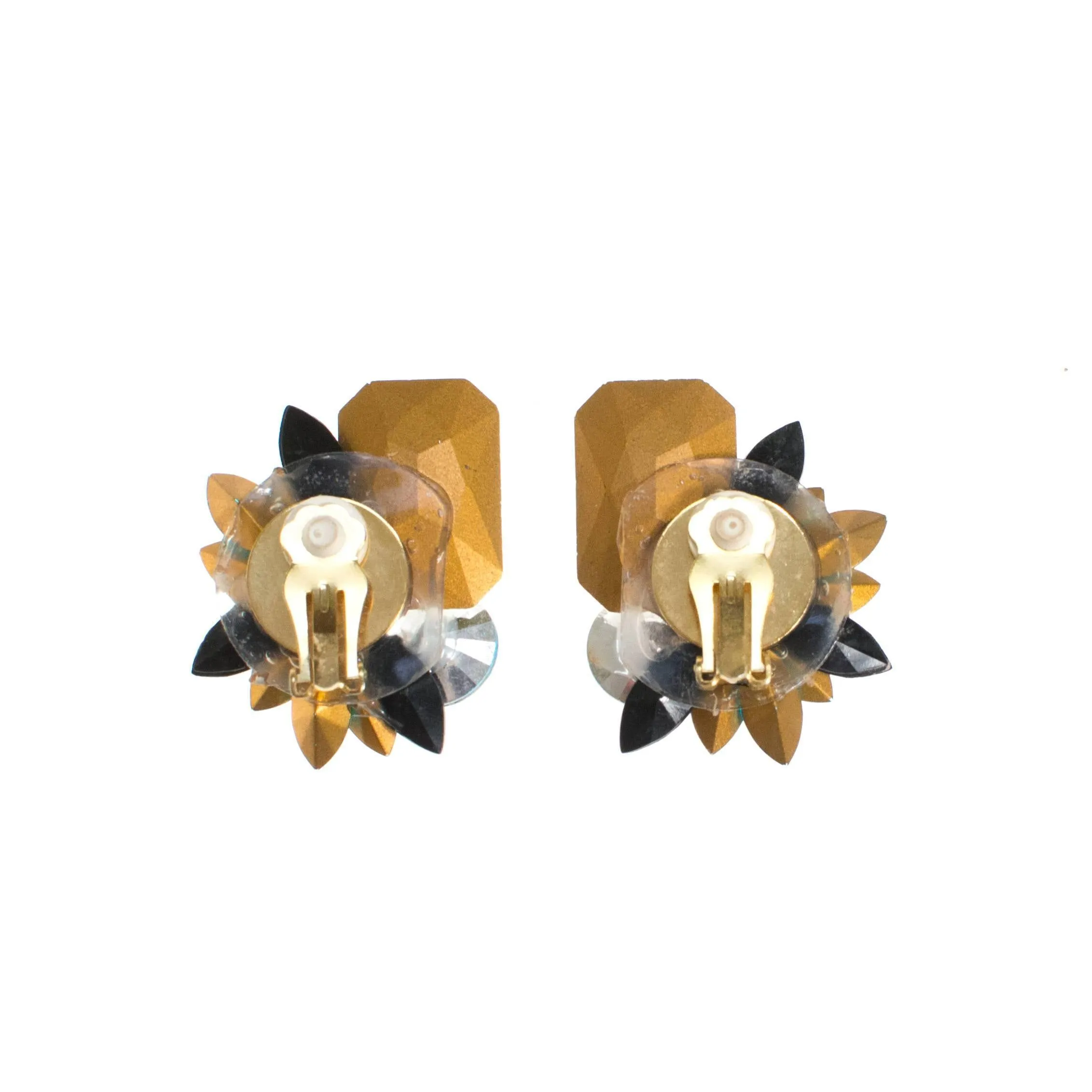 Wendy Gell Blue Black and Diamante Rhinestone Statement Earrings
