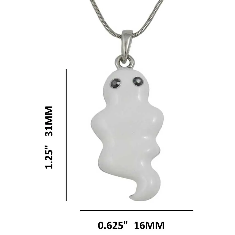White Enamel Ghost Pendant with Silver-tone Chain - PT332