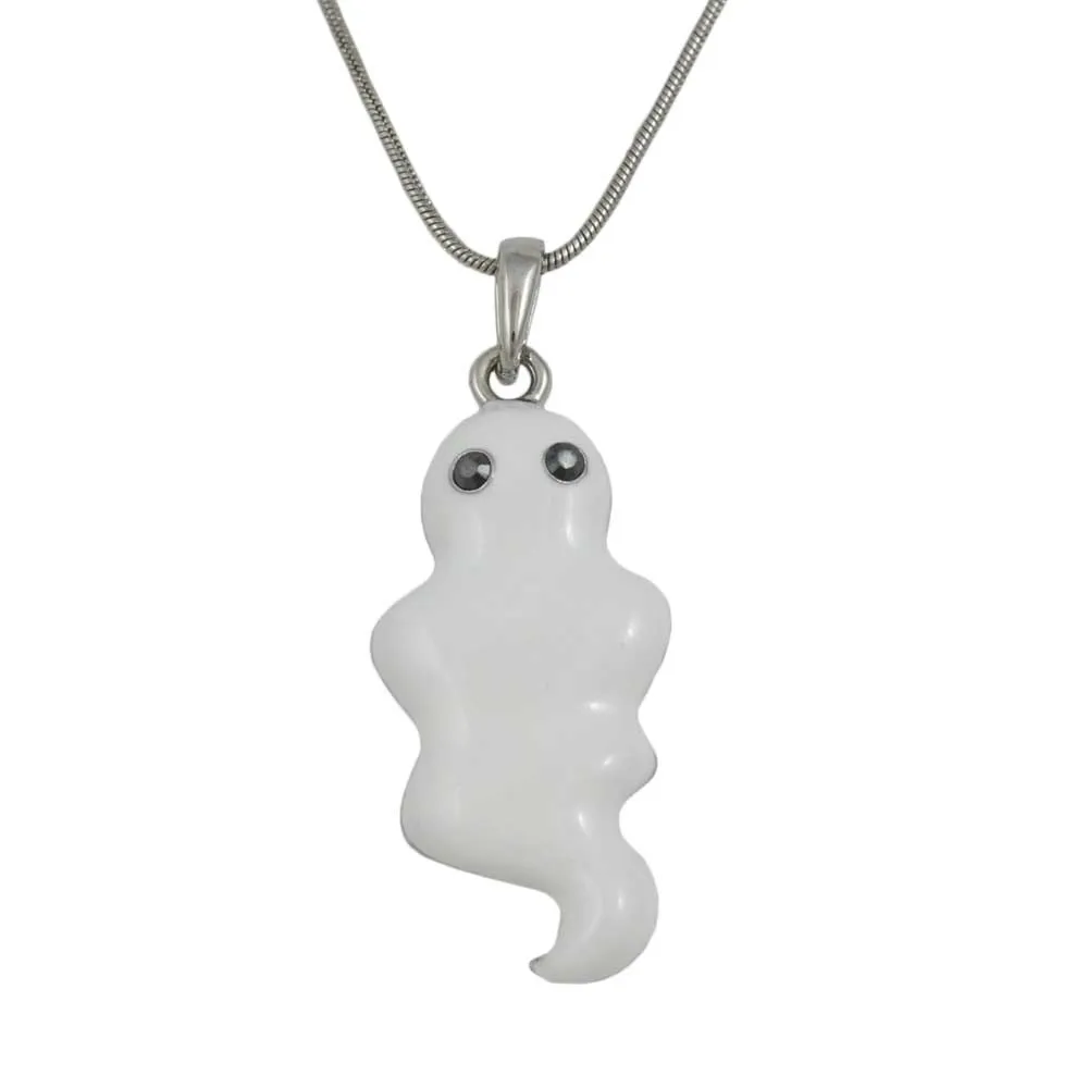 White Enamel Ghost Pendant with Silver-tone Chain - PT332