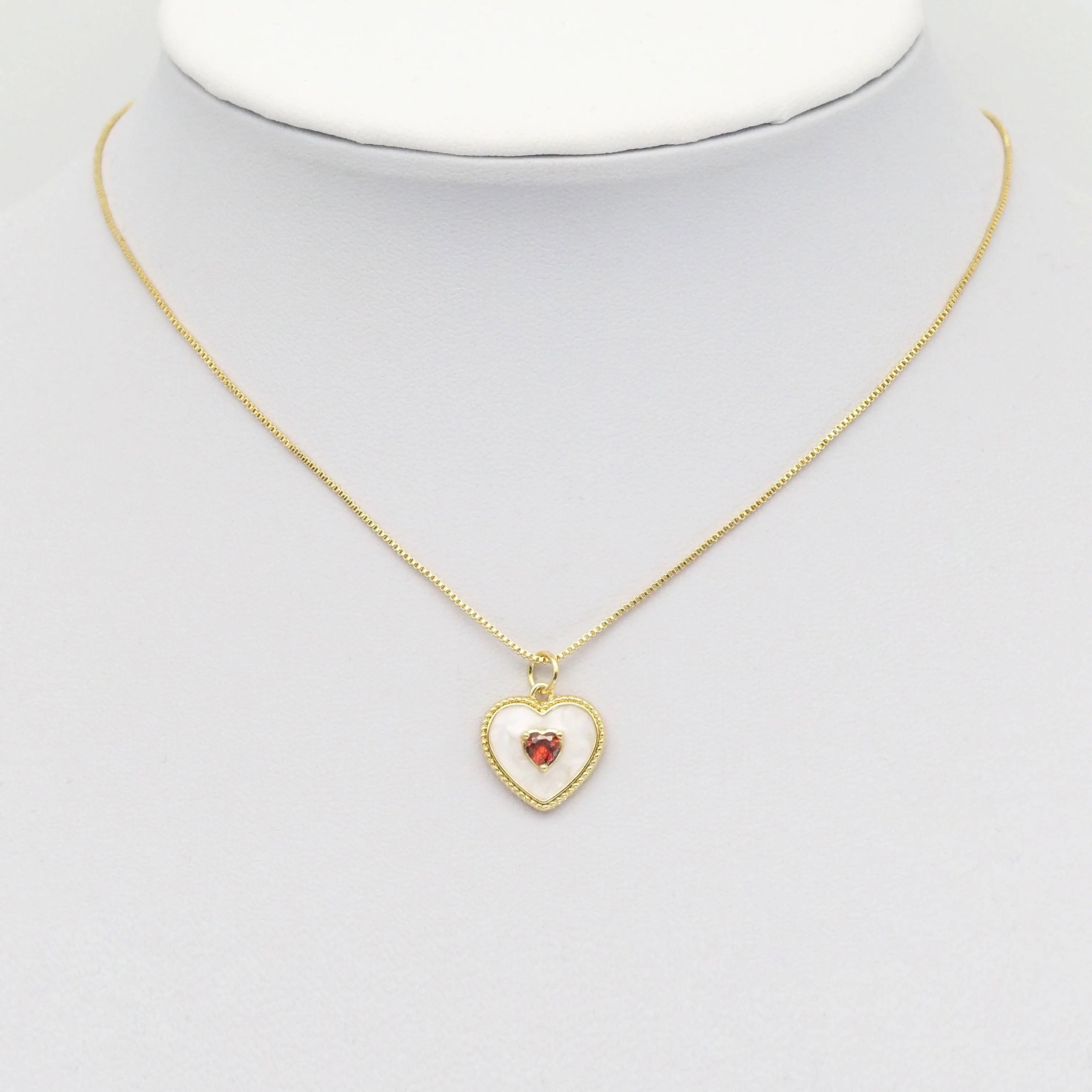 White Enamel Red Heart Charm, Sku#Y832