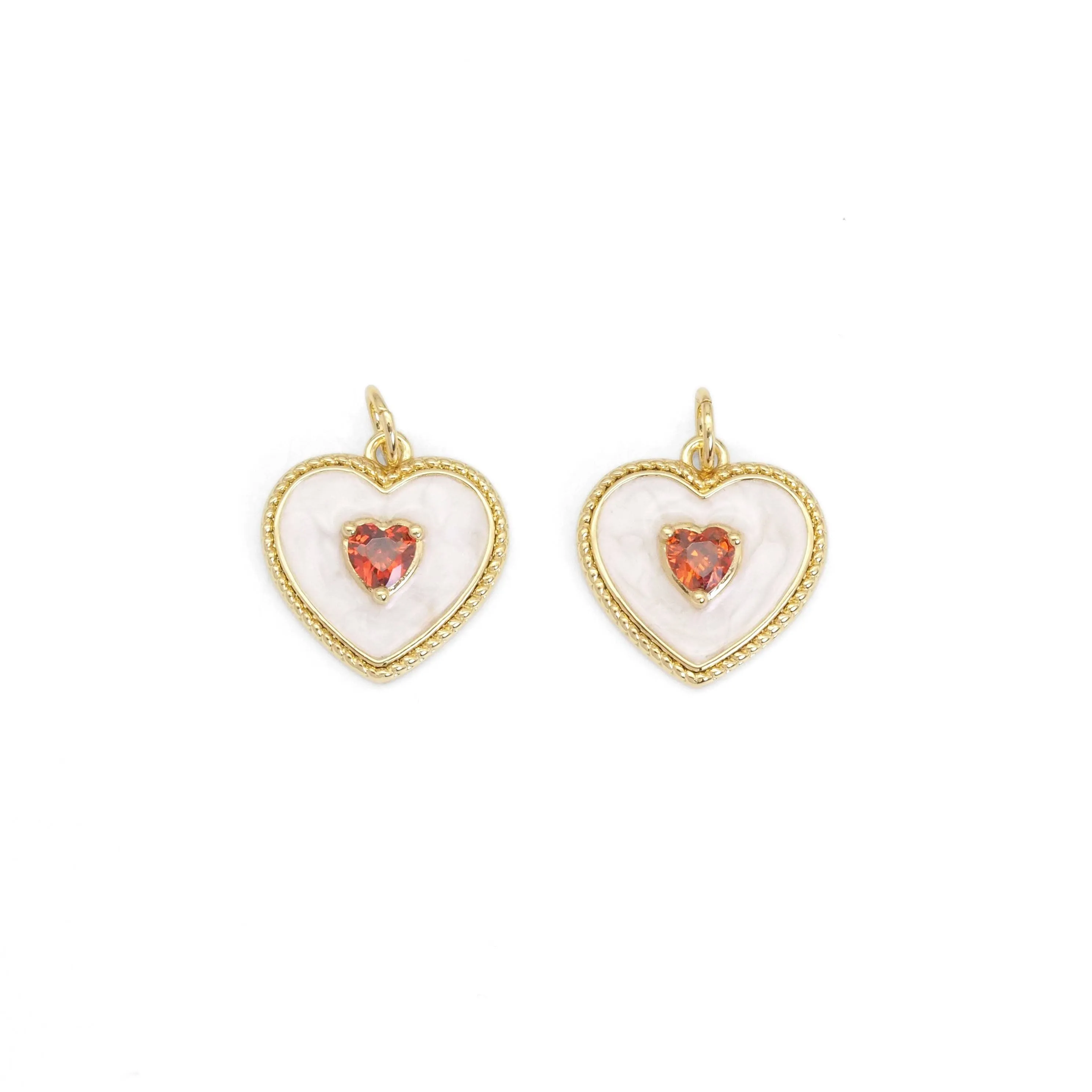 White Enamel Red Heart Charm, Sku#Y832