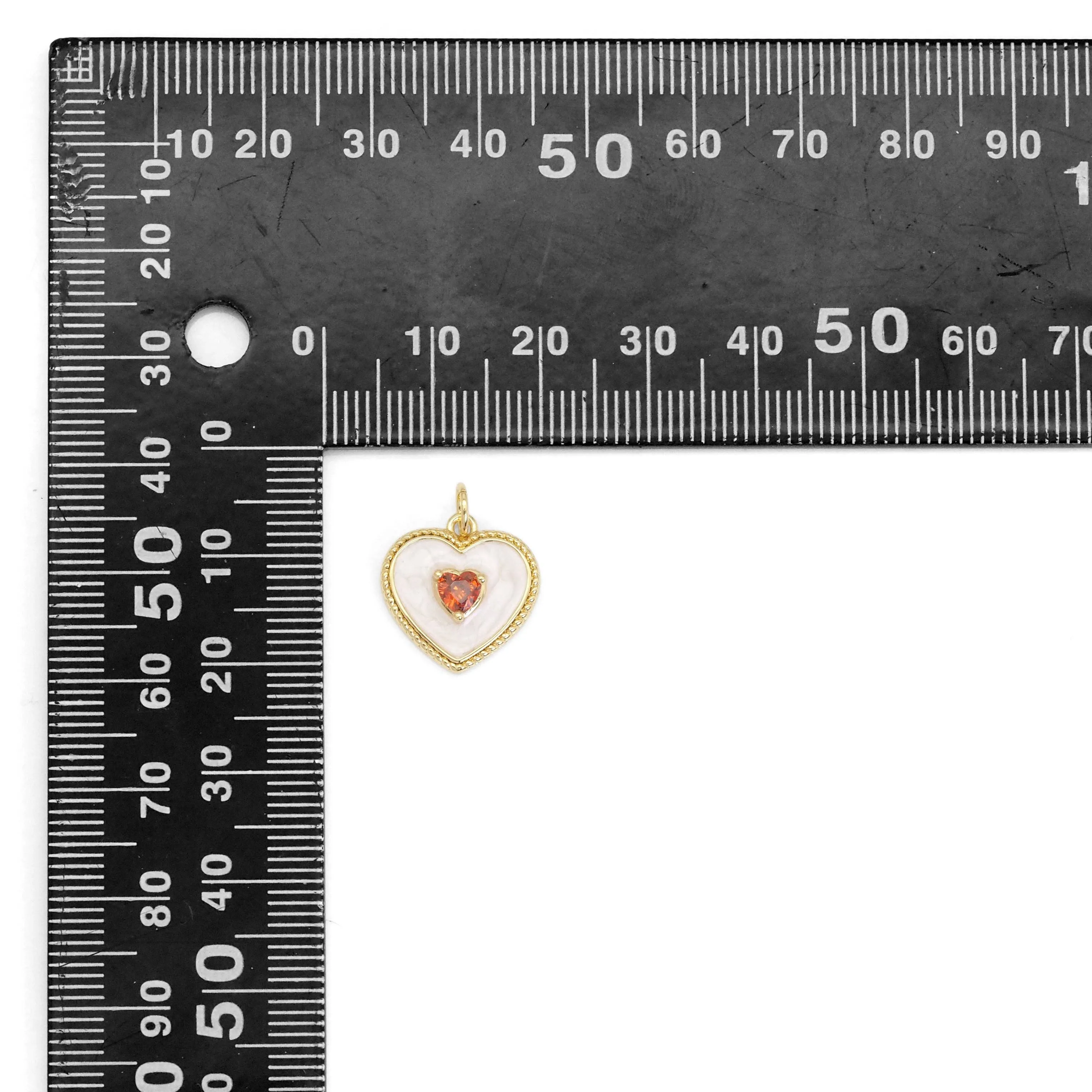 White Enamel Red Heart Charm, Sku#Y832