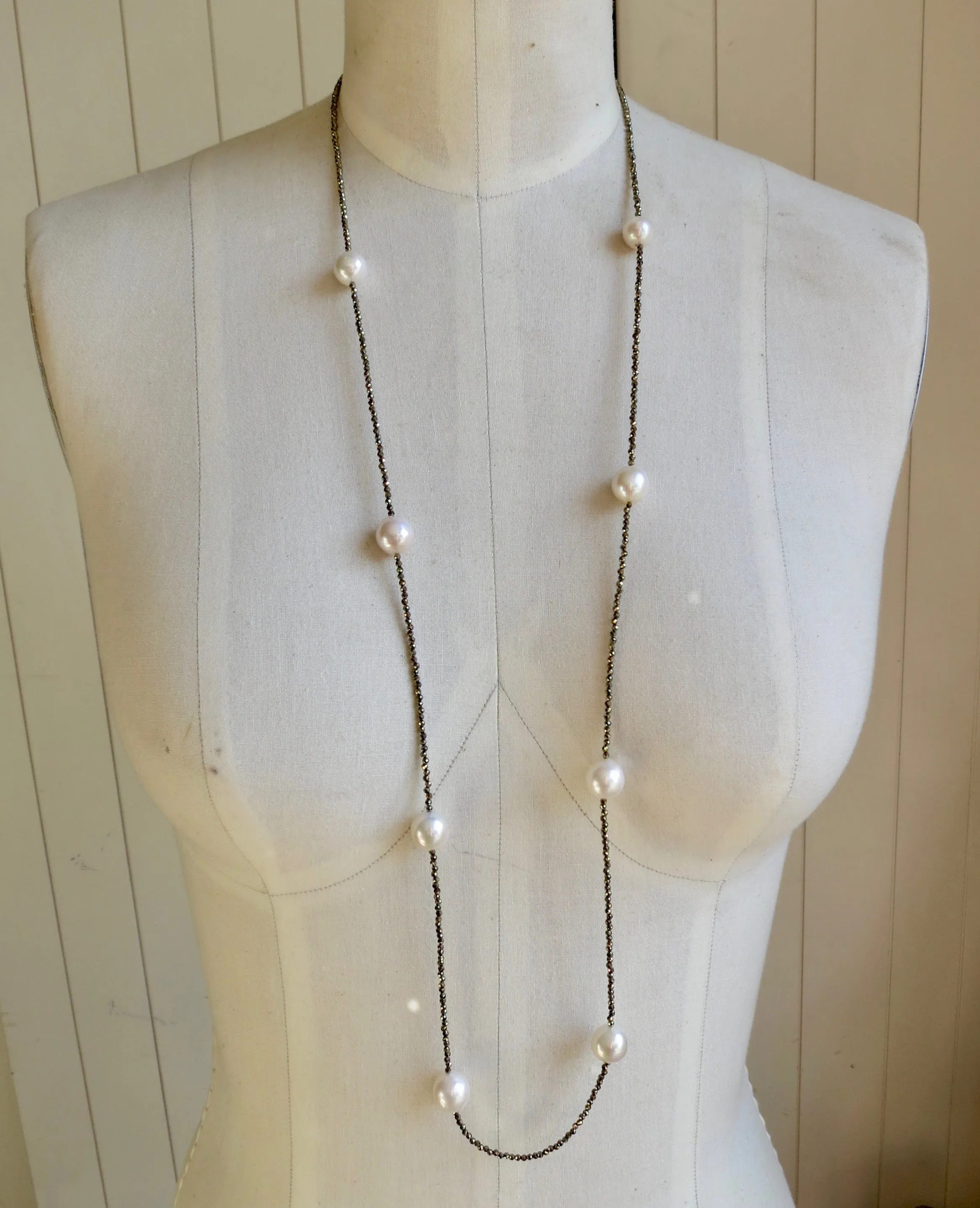 White Pearl and Pyrite Necklace
