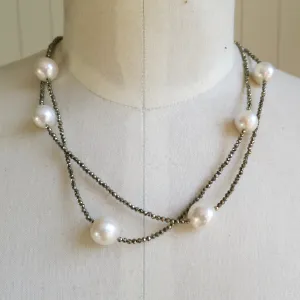 White Pearl and Pyrite Necklace