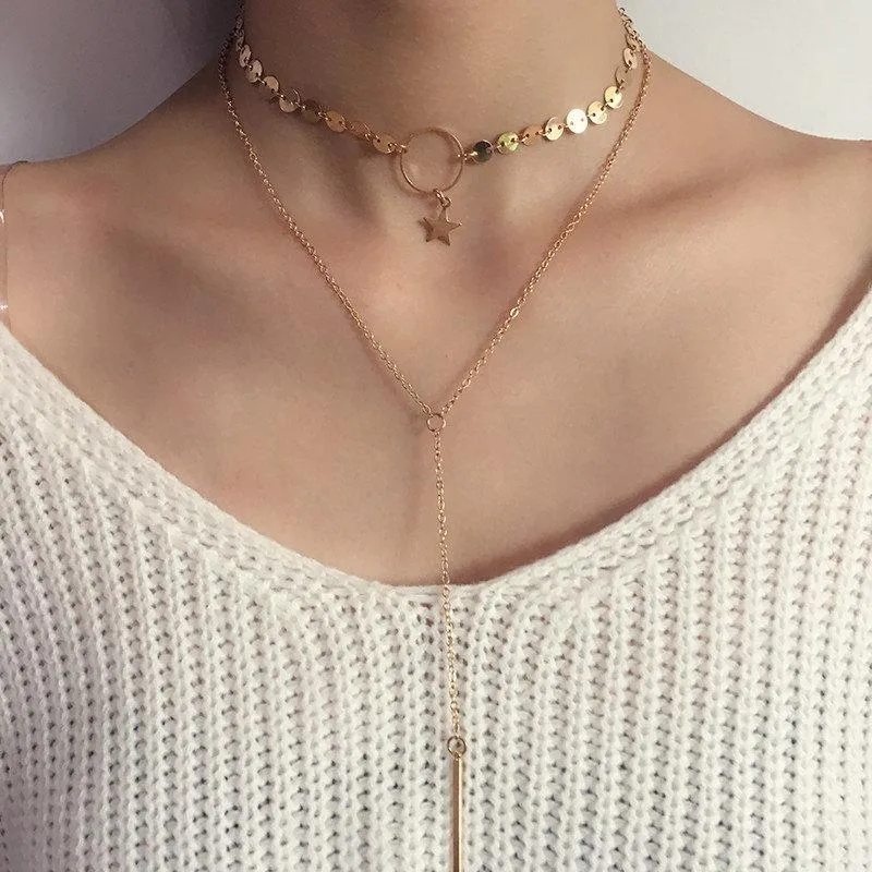 Wholesalee Necklaces hand sequin star tassel neck chain collarbone chain JDC-NE-xc152