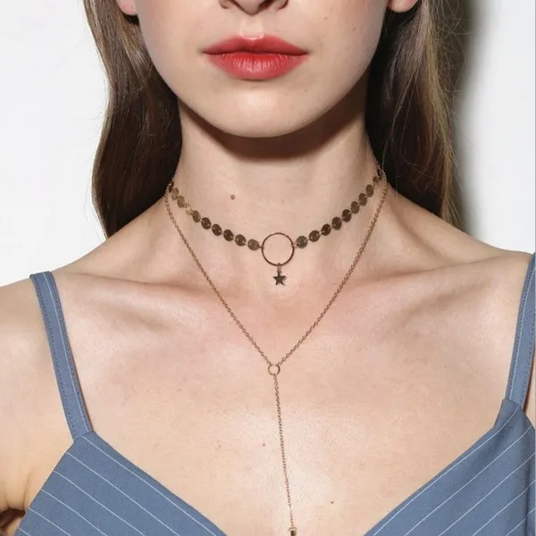 Wholesalee Necklaces hand sequin star tassel neck chain collarbone chain JDC-NE-xc152