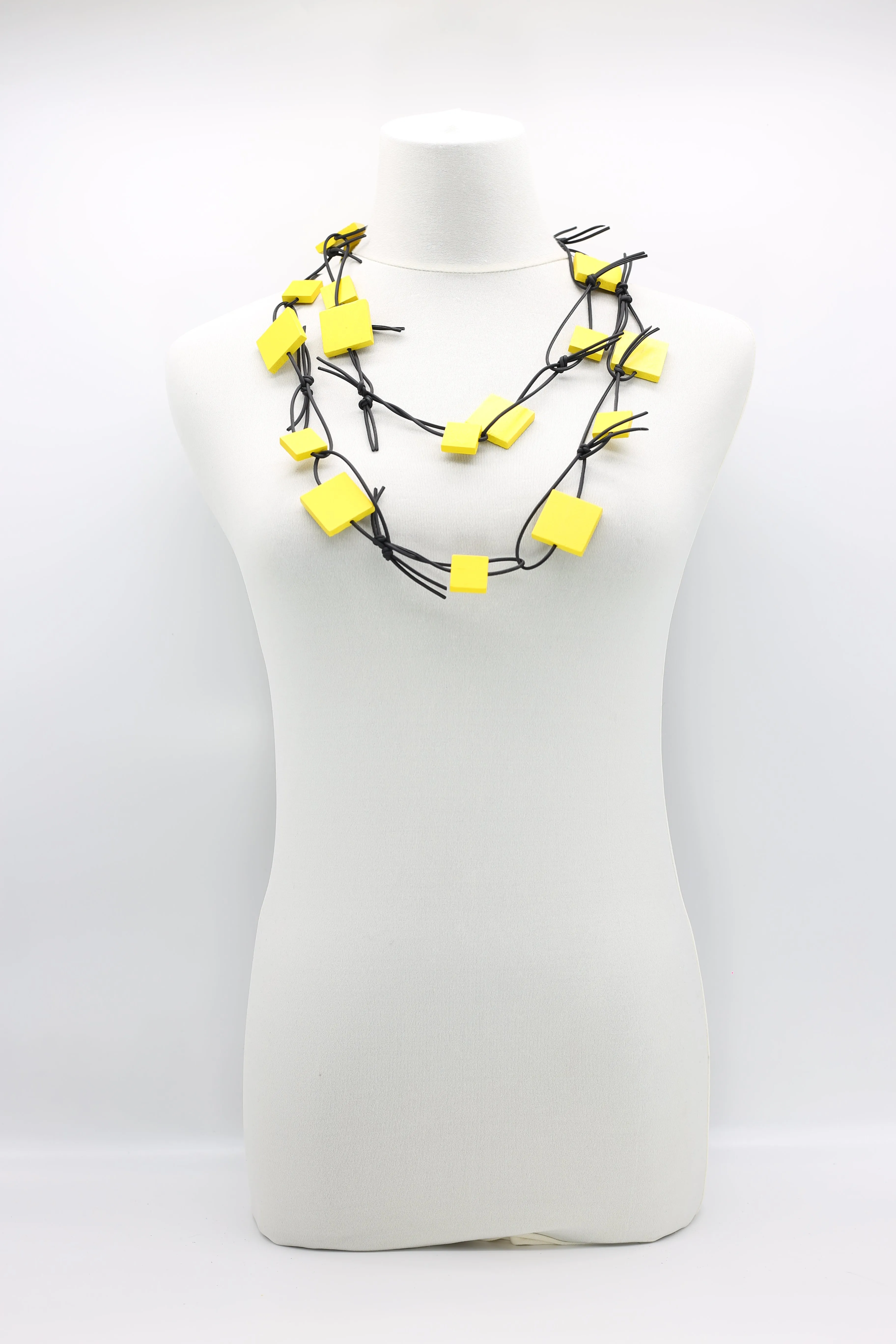 Wooden Squares on Leatherette Chain Necklaces
