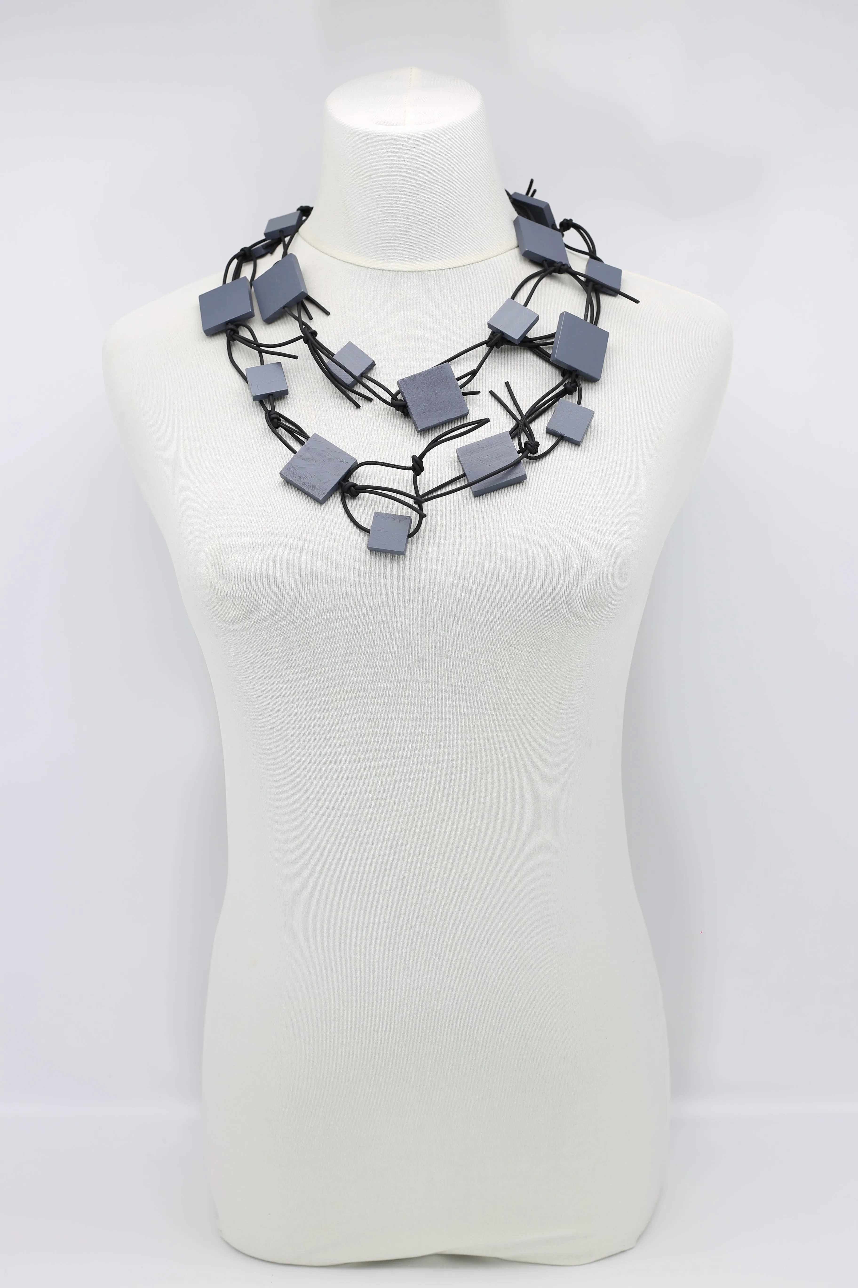 Wooden Squares on Leatherette Chain Necklaces
