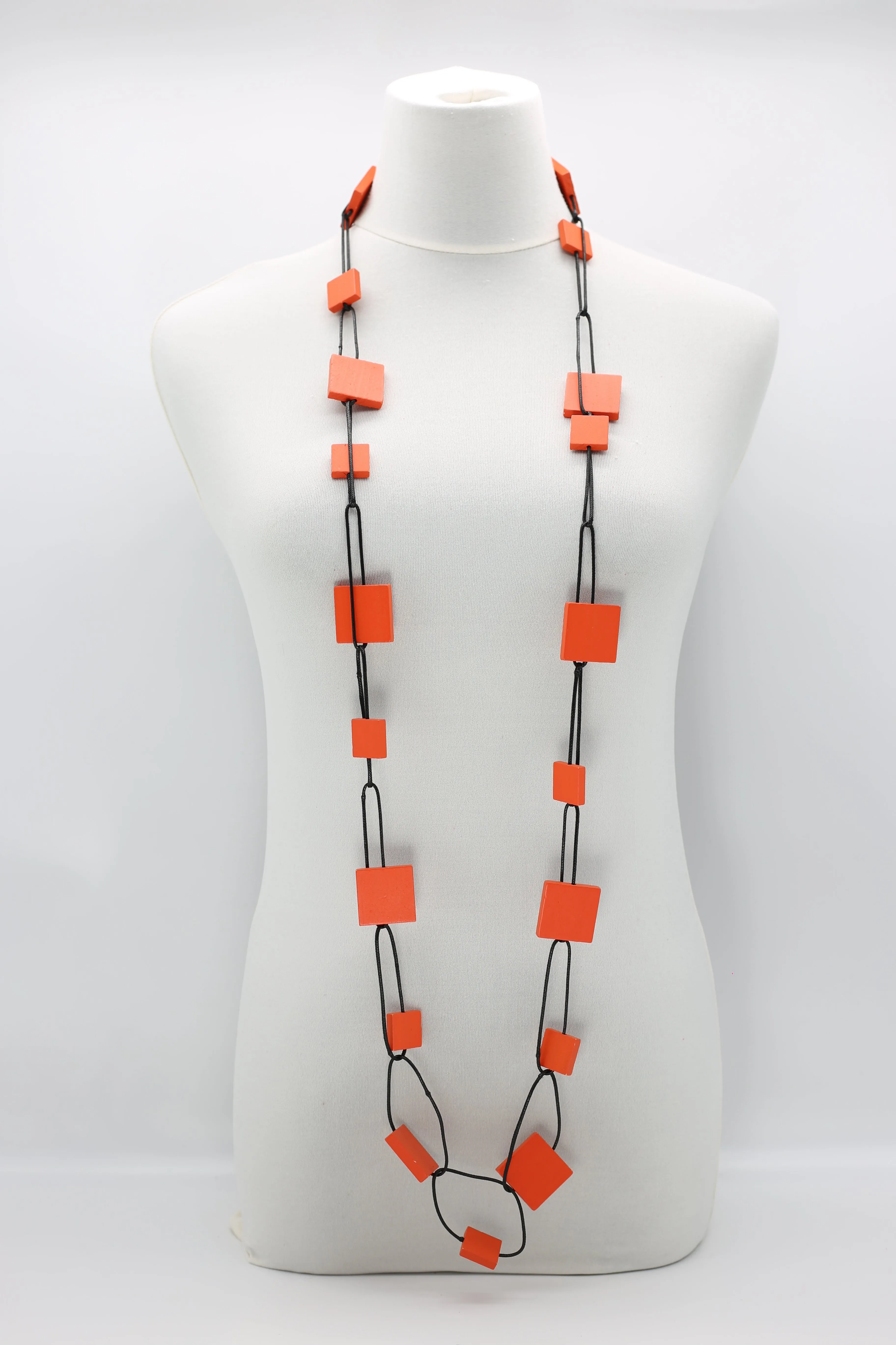 Wooden Squares on Leatherette Chain Necklaces