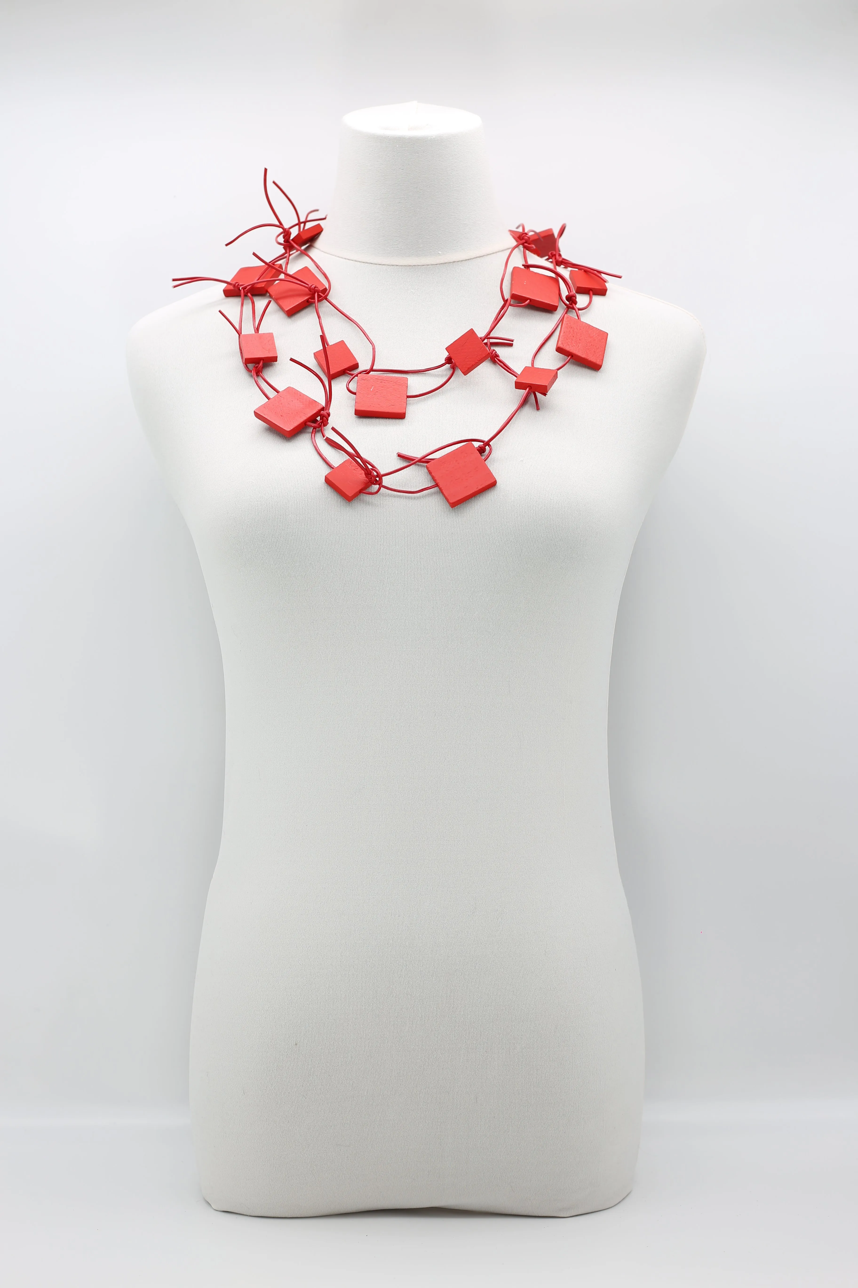 Wooden Squares on Leatherette Chain Necklaces