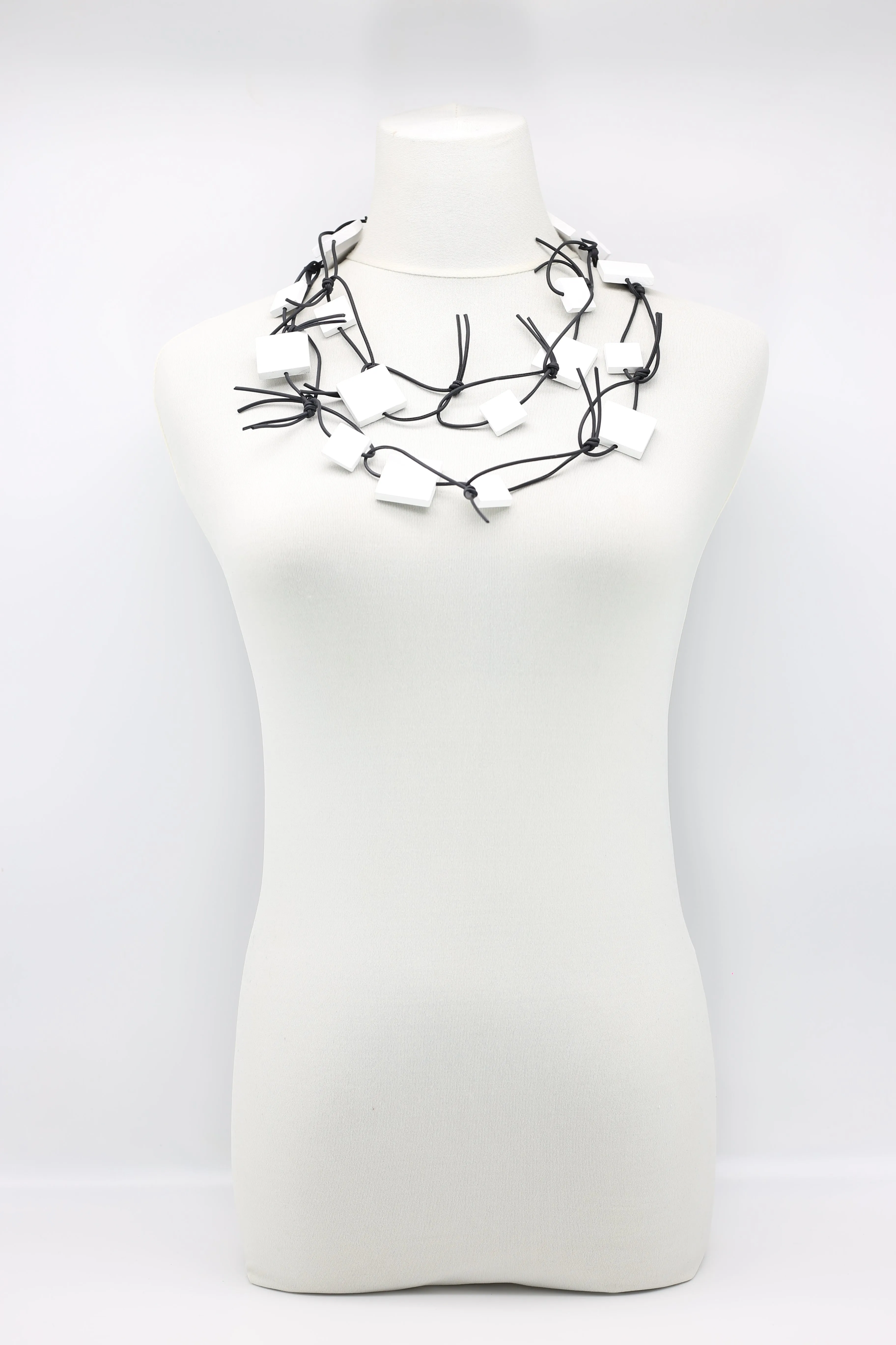 Wooden Squares on Leatherette Chain Necklaces