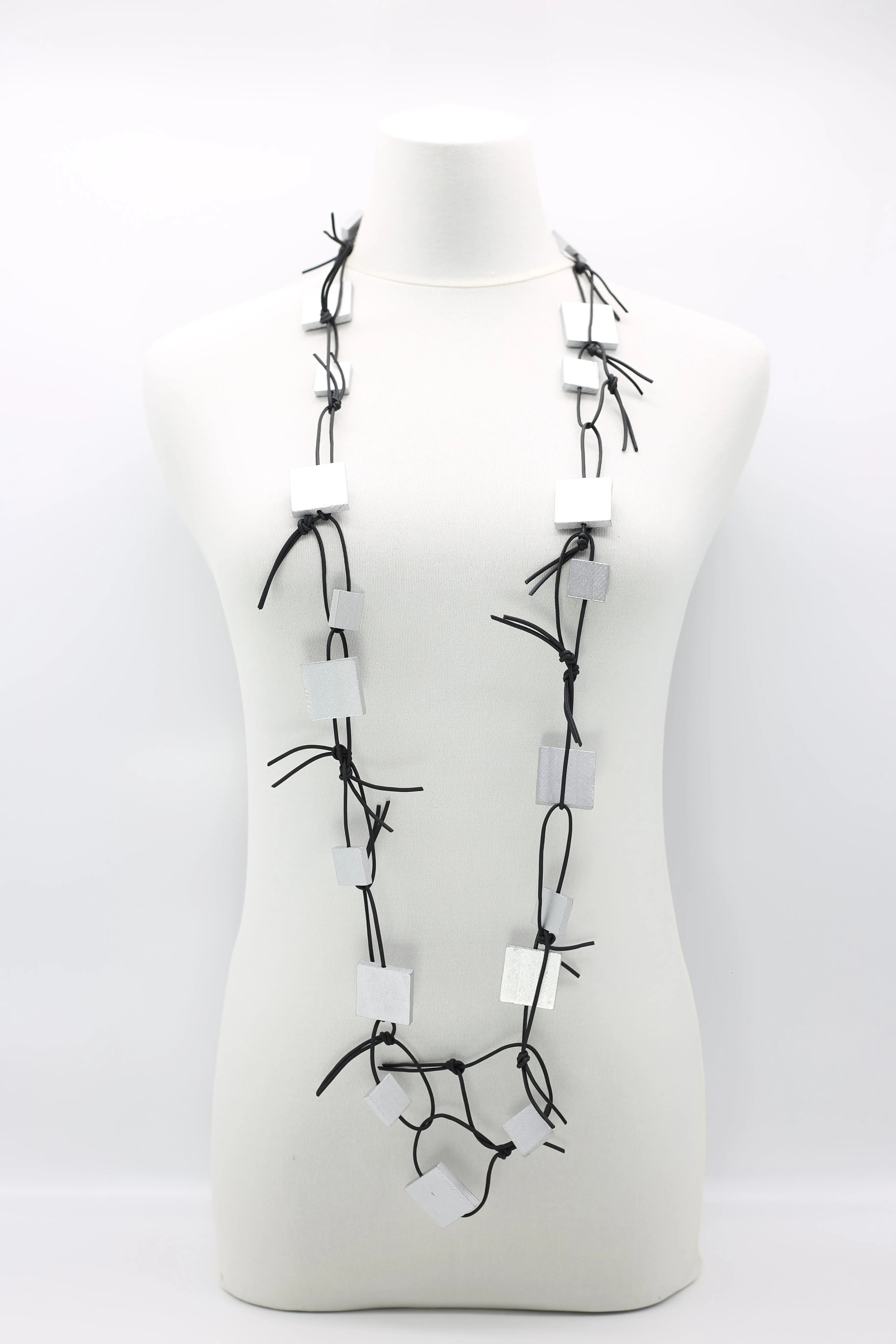 Wooden Squares on Leatherette Chain Necklaces