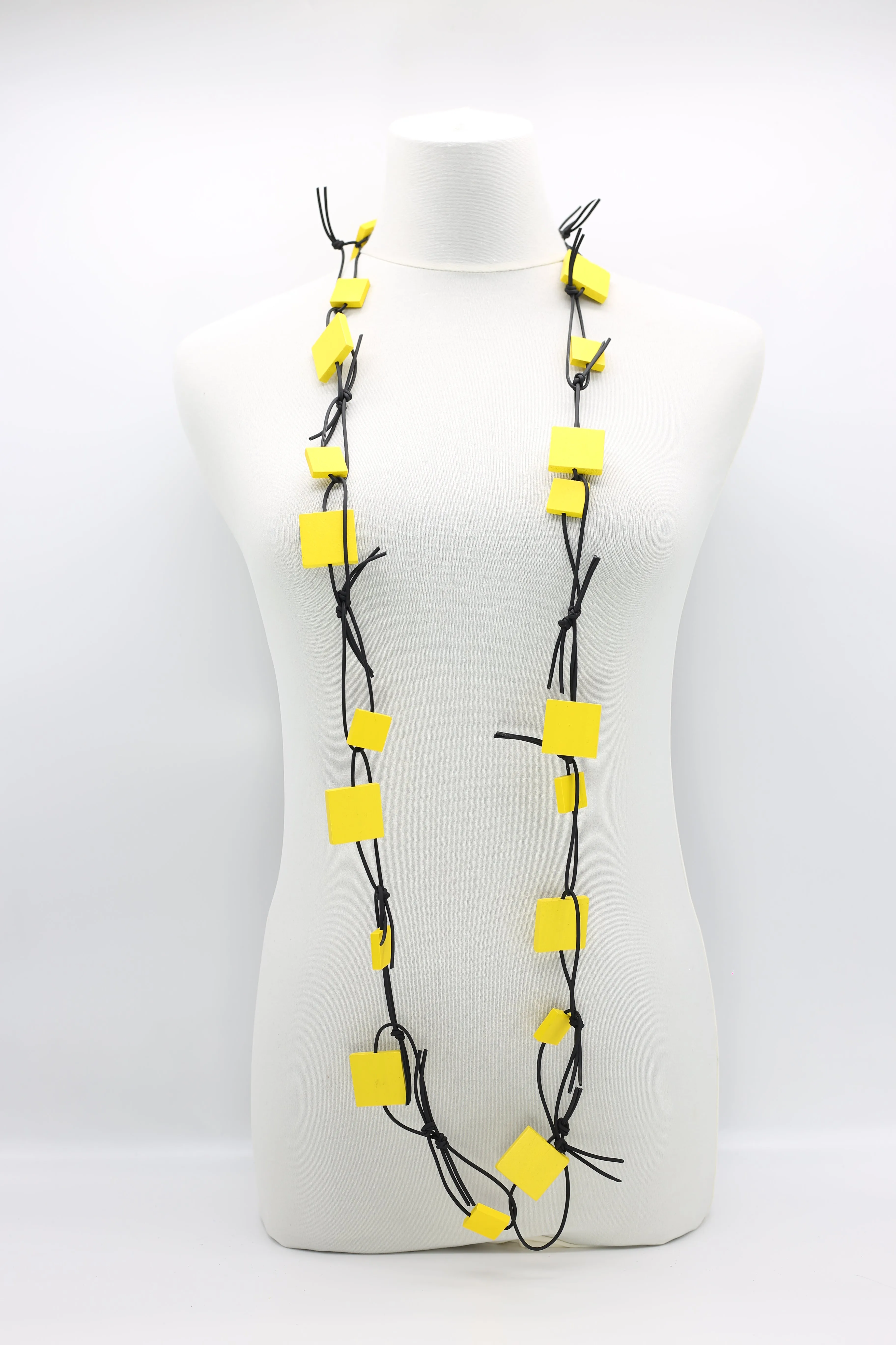 Wooden Squares on Leatherette Chain Necklaces
