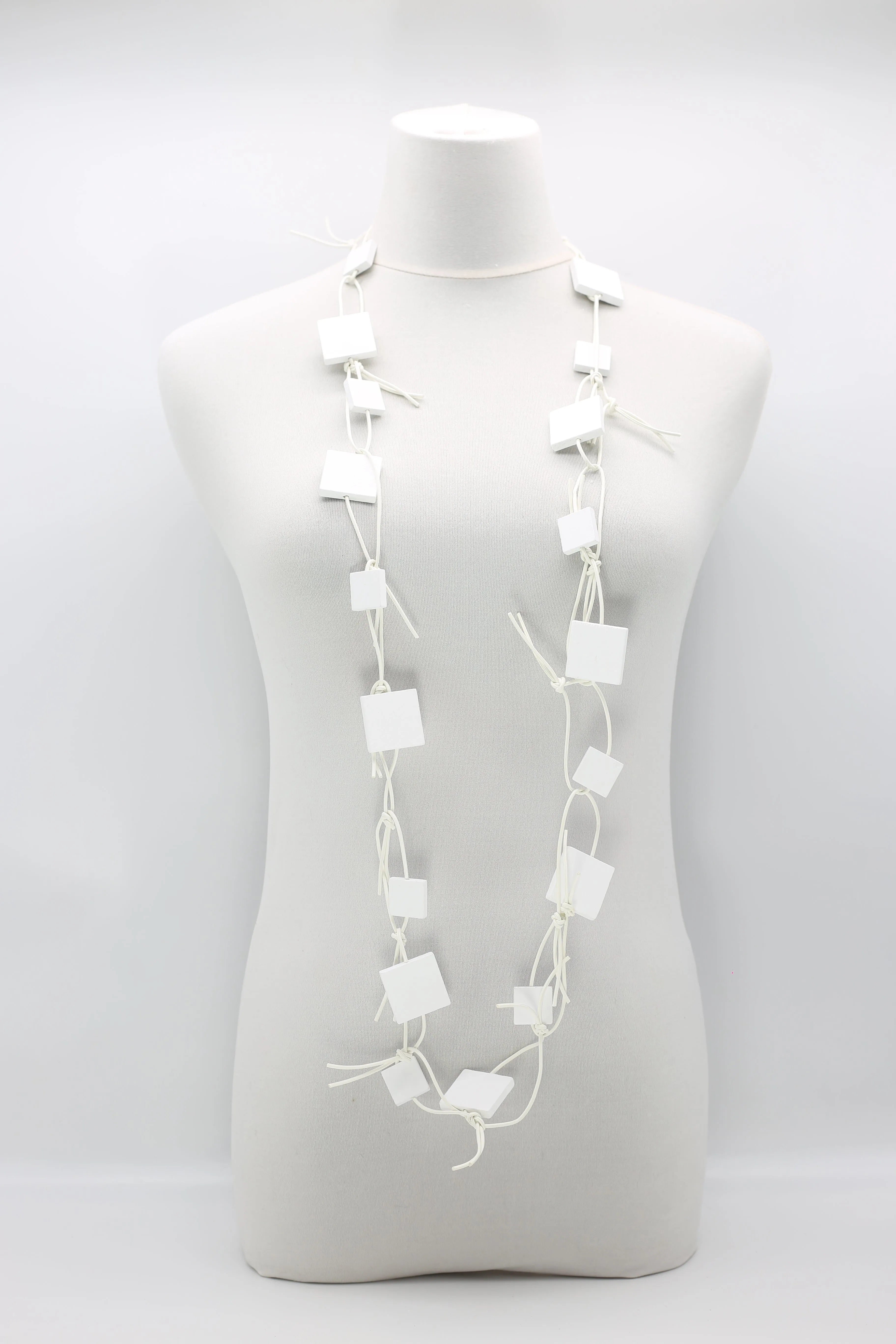 Wooden Squares on Leatherette Chain Necklaces
