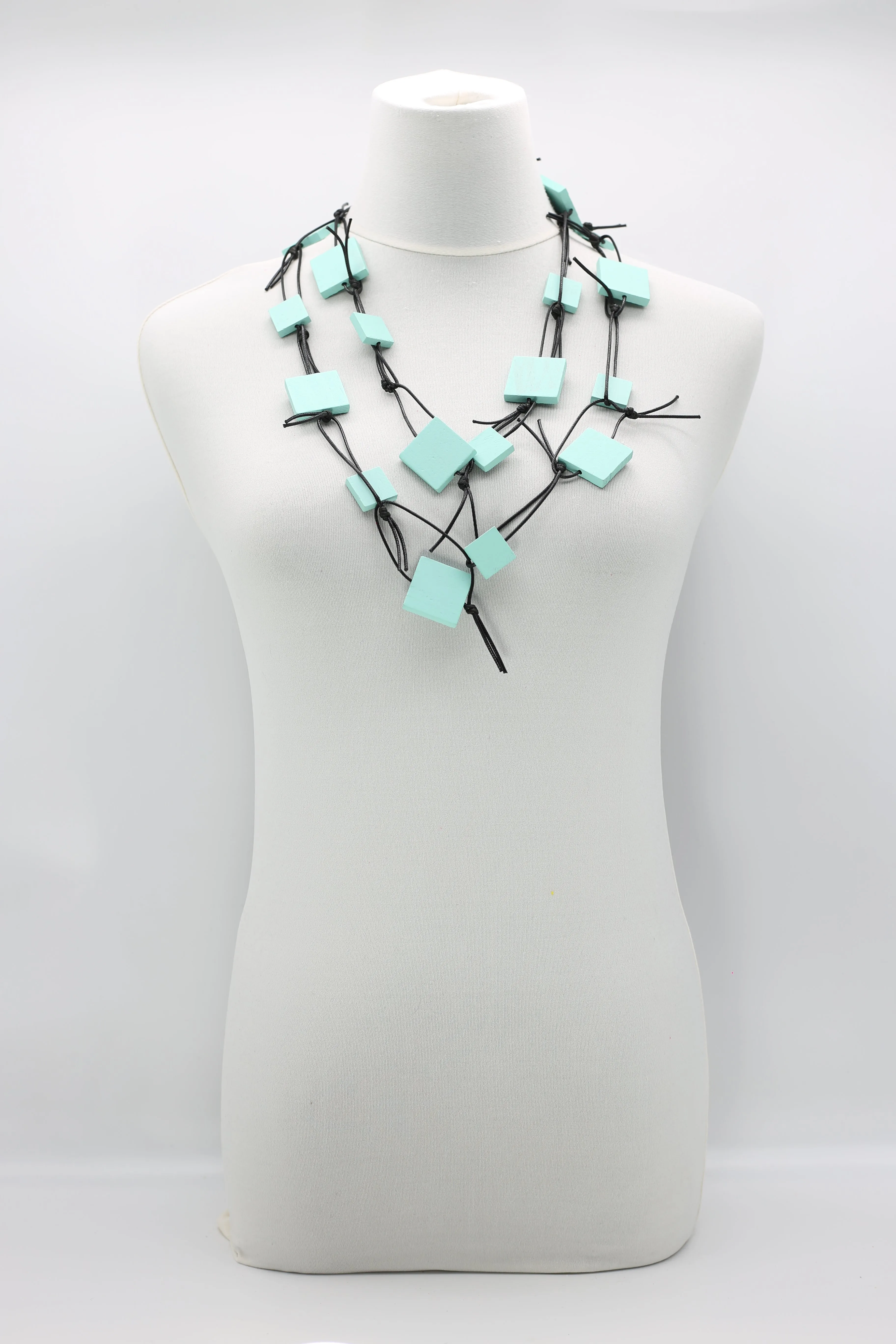 Wooden Squares on Leatherette Chain Necklaces