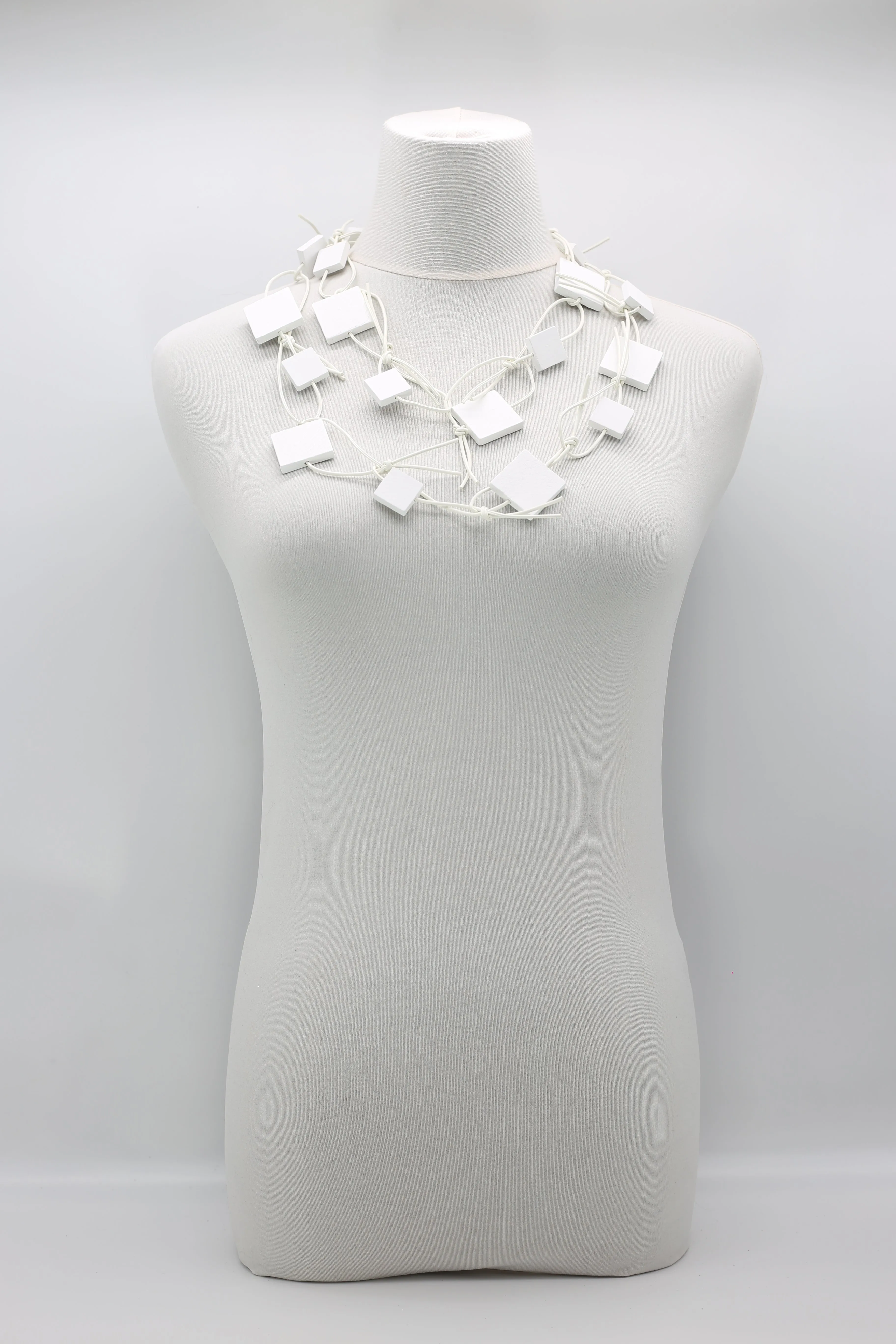 Wooden Squares on Leatherette Chain Necklaces