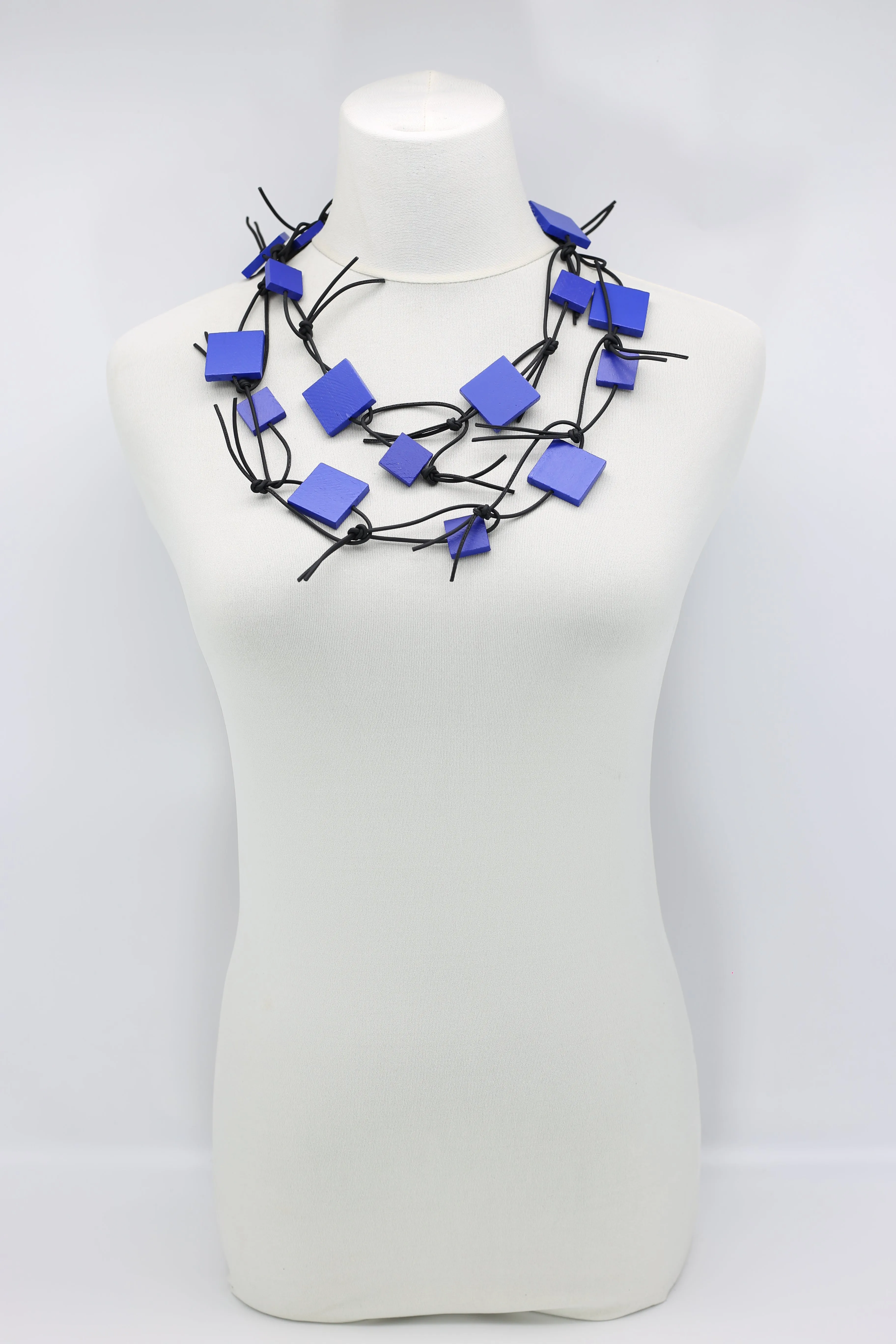 Wooden Squares on Leatherette Chain Necklaces
