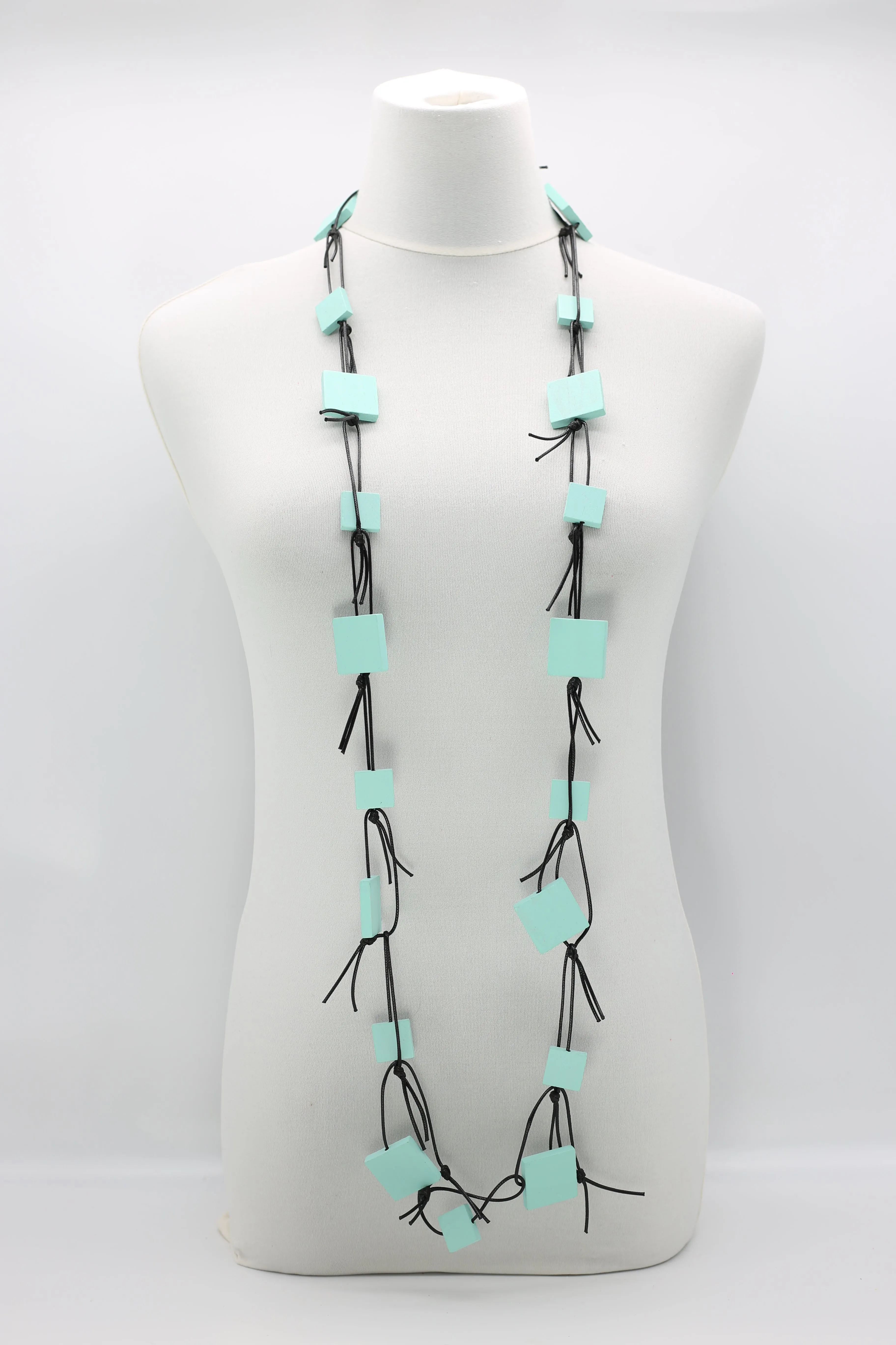 Wooden Squares on Leatherette Chain Necklaces
