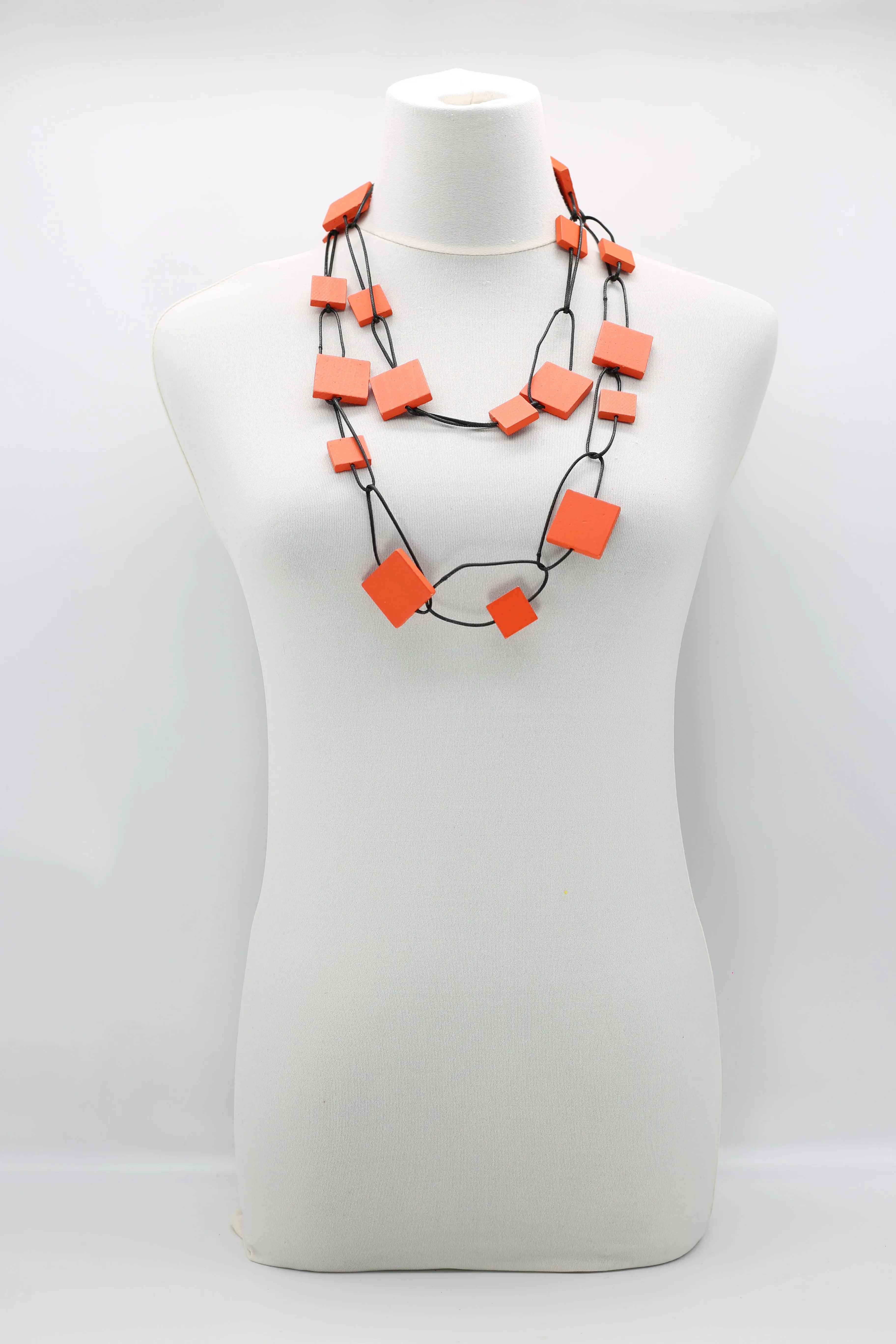 Wooden Squares on Leatherette Chain Necklaces