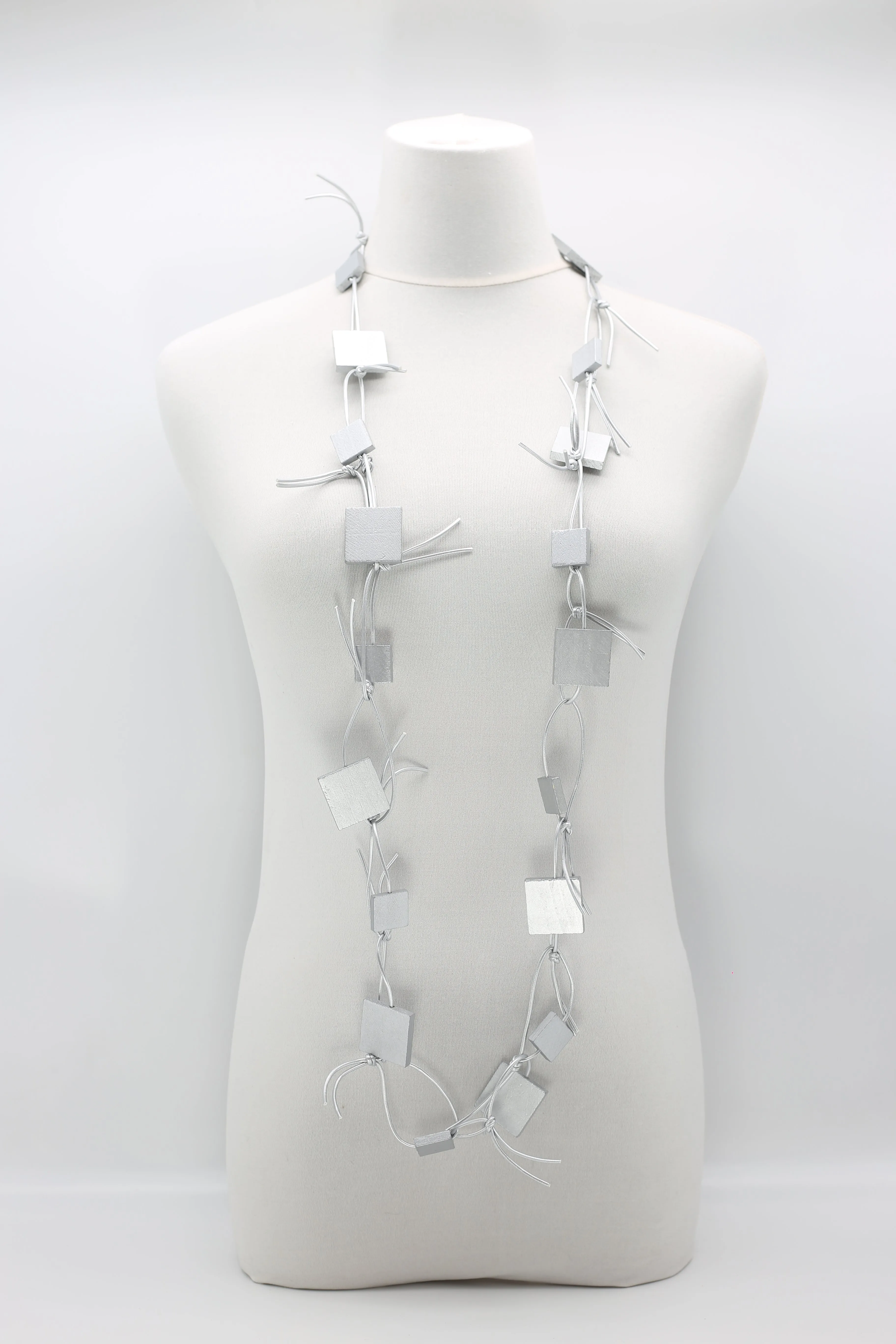 Wooden Squares on Leatherette Chain Necklaces