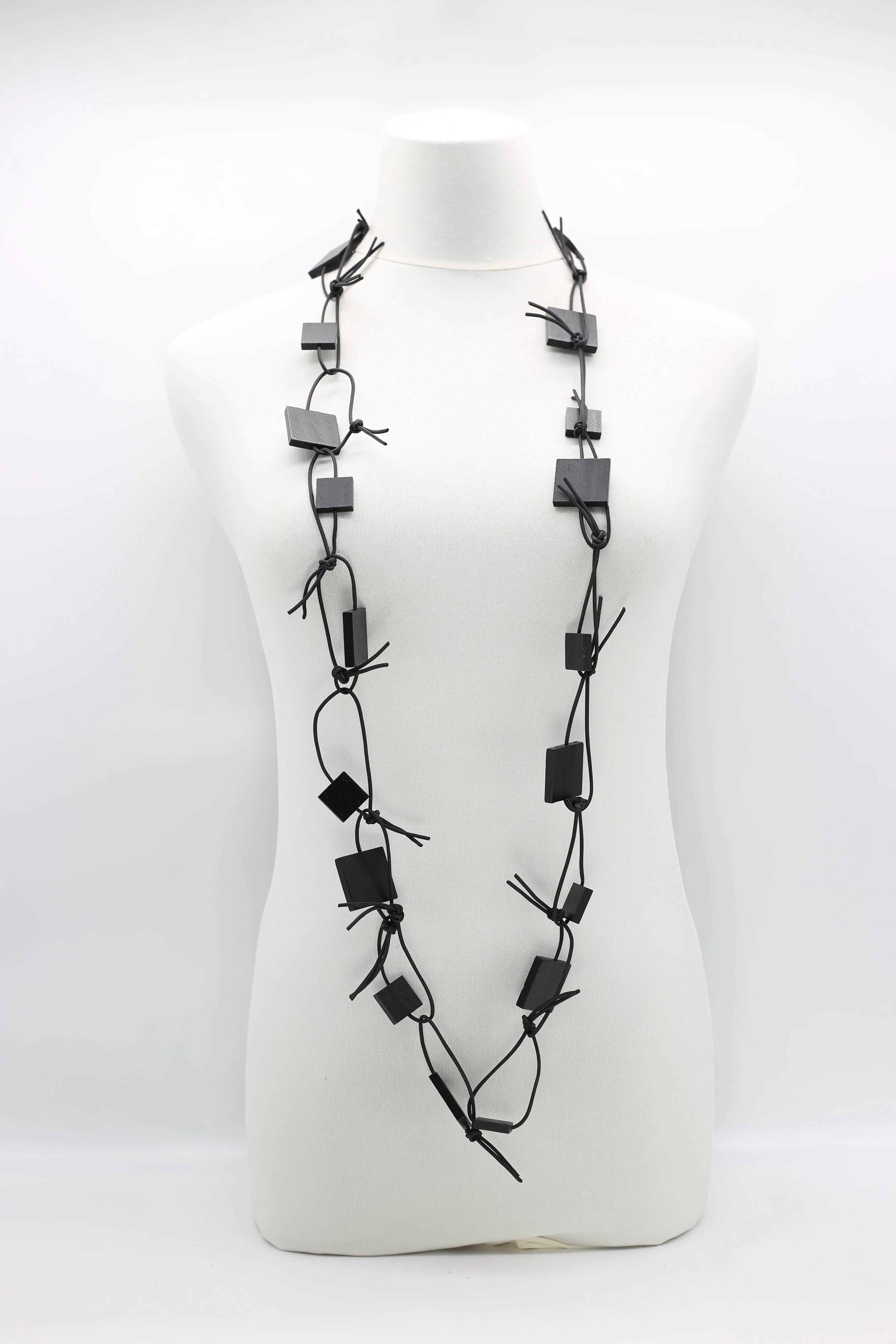 Wooden Squares on Leatherette Chain Necklaces