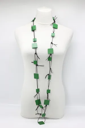 Wooden Squares on Leatherette Chain Necklaces