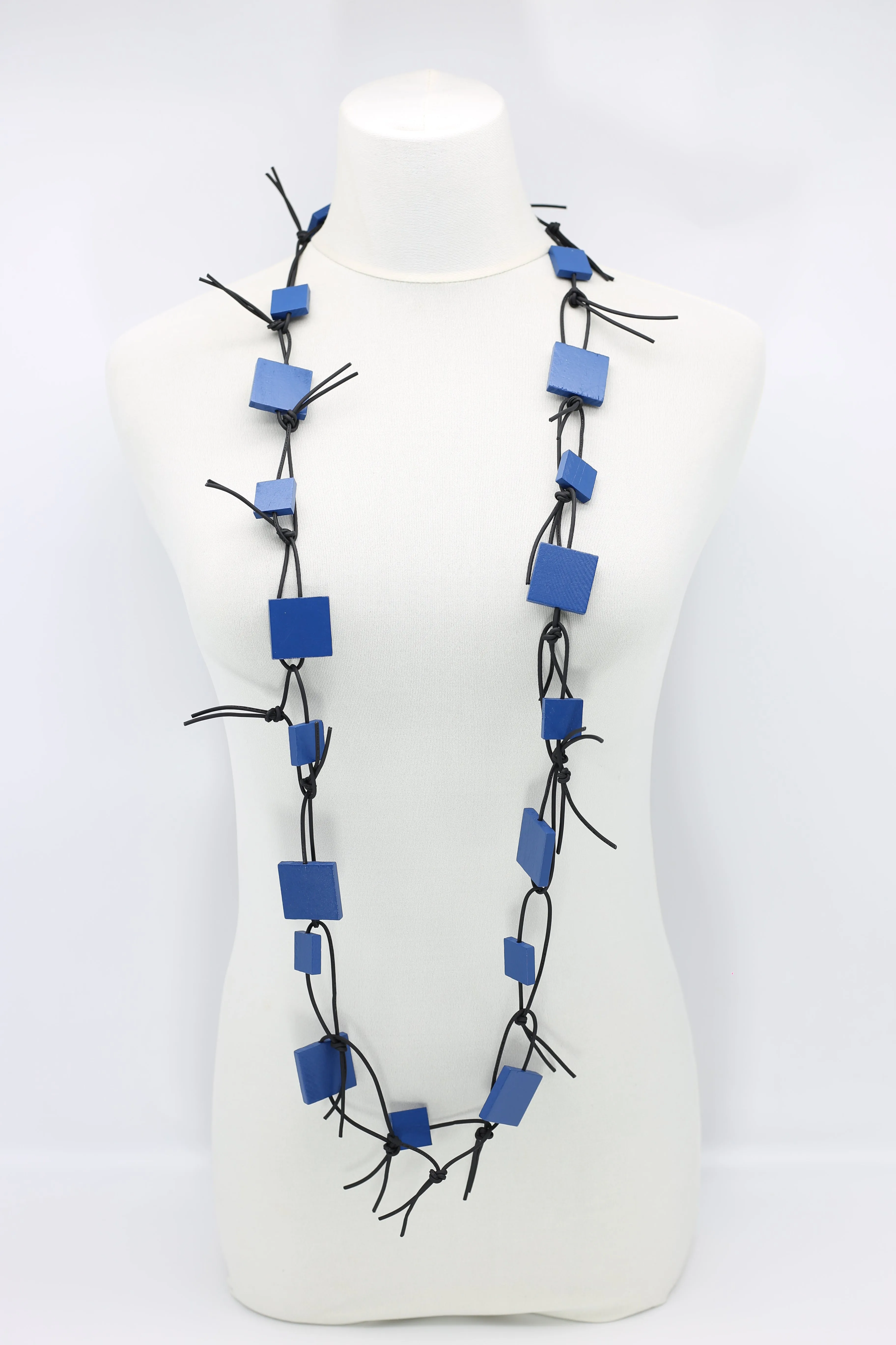 Wooden Squares on Leatherette Chain Necklaces