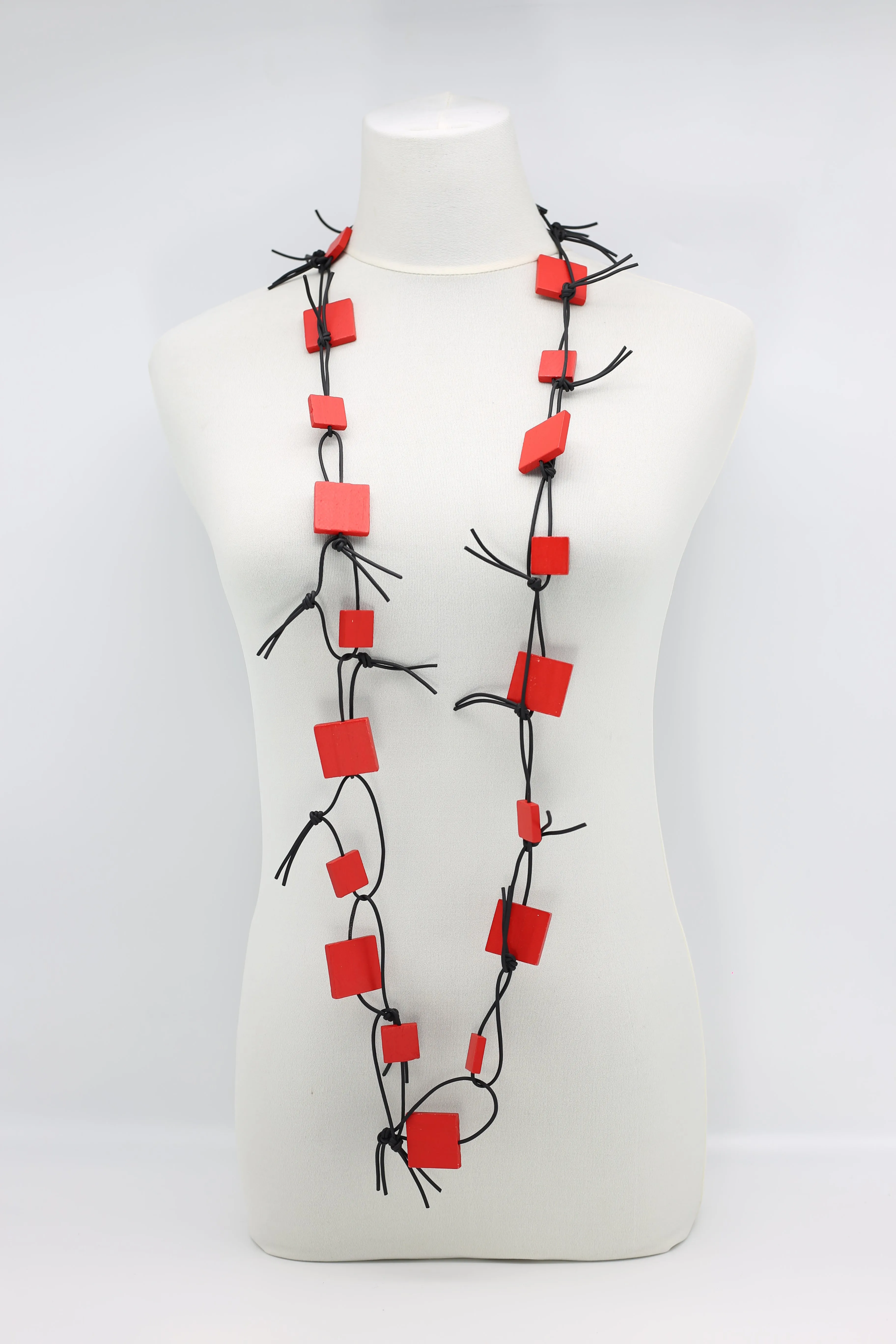Wooden Squares on Leatherette Chain Necklaces